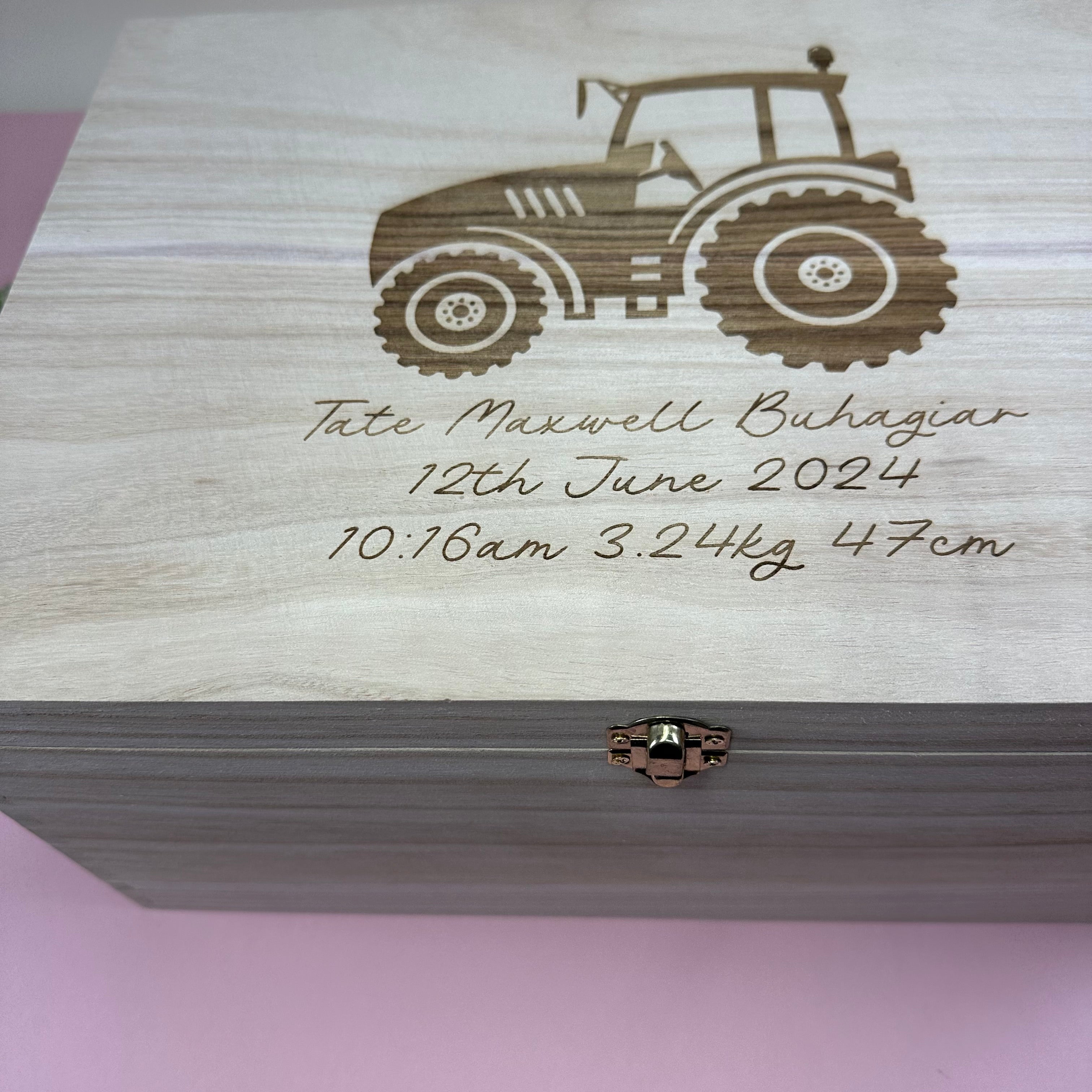 Keepsake Wooden Box - Tractor Design - Lavender Eight
