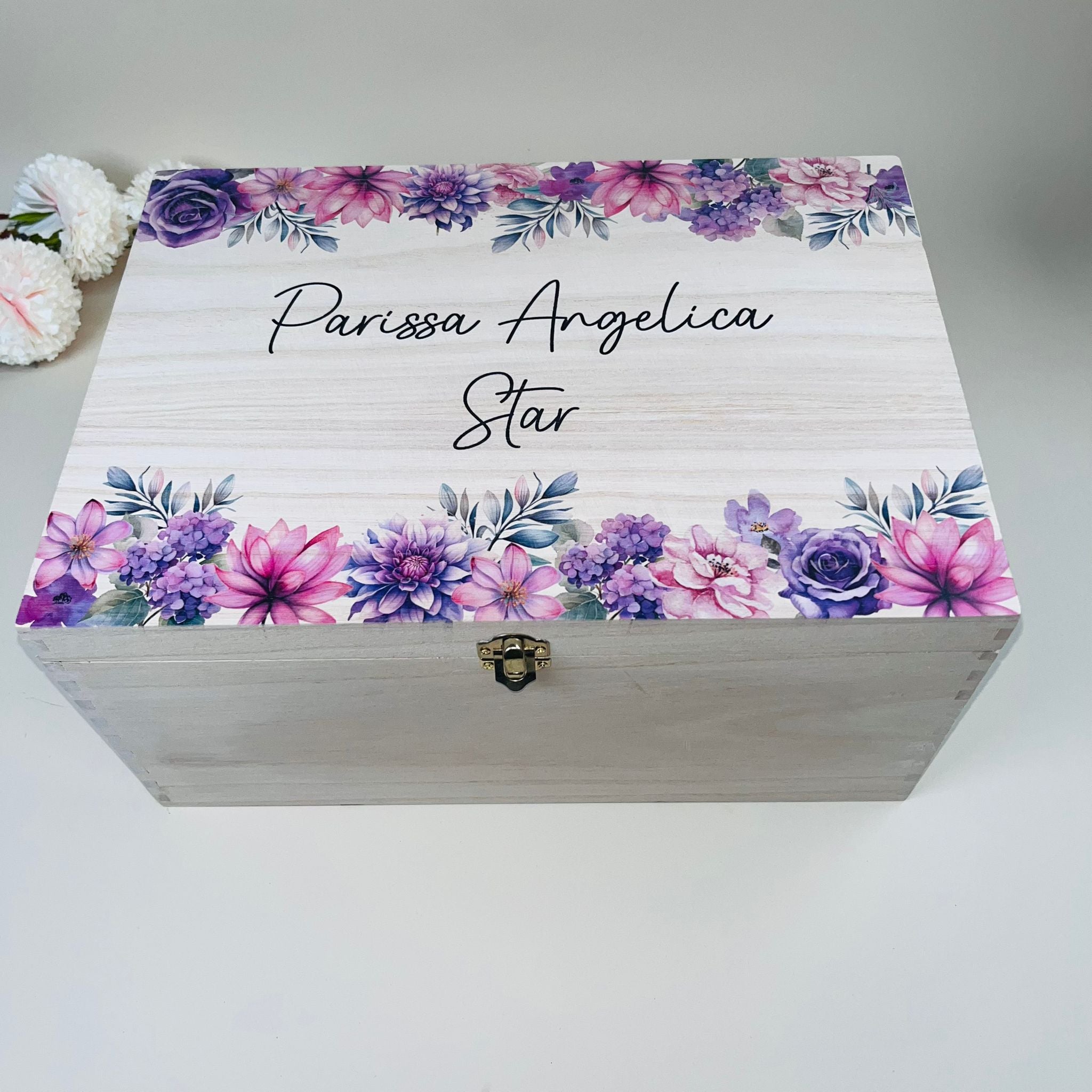 Keepsake Wooden Box - Pink & Purple Floral