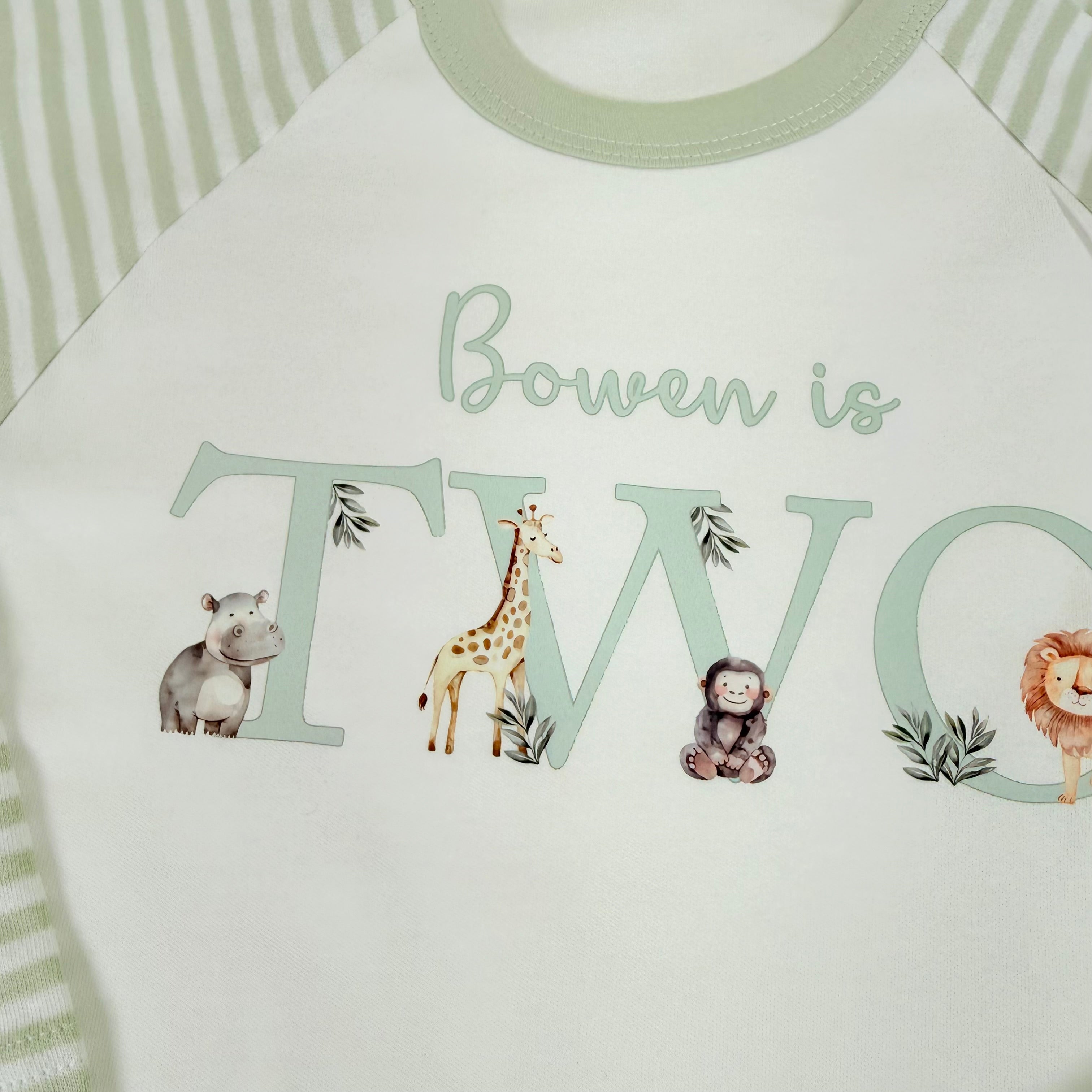 Sage Green Striped - Children's Birthday Pyjamas