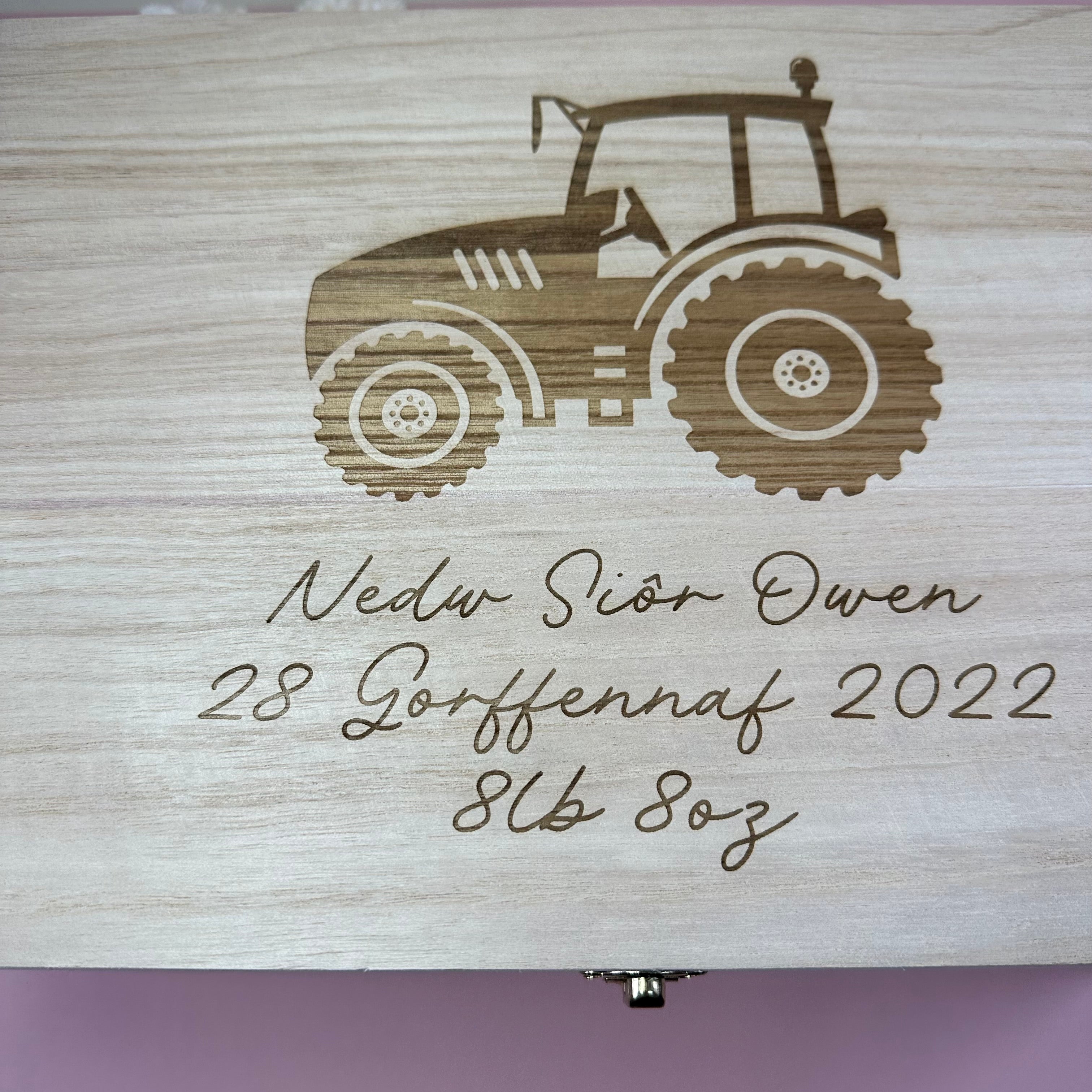 Keepsake Wooden Box - Tractor Design - Lavender Eight