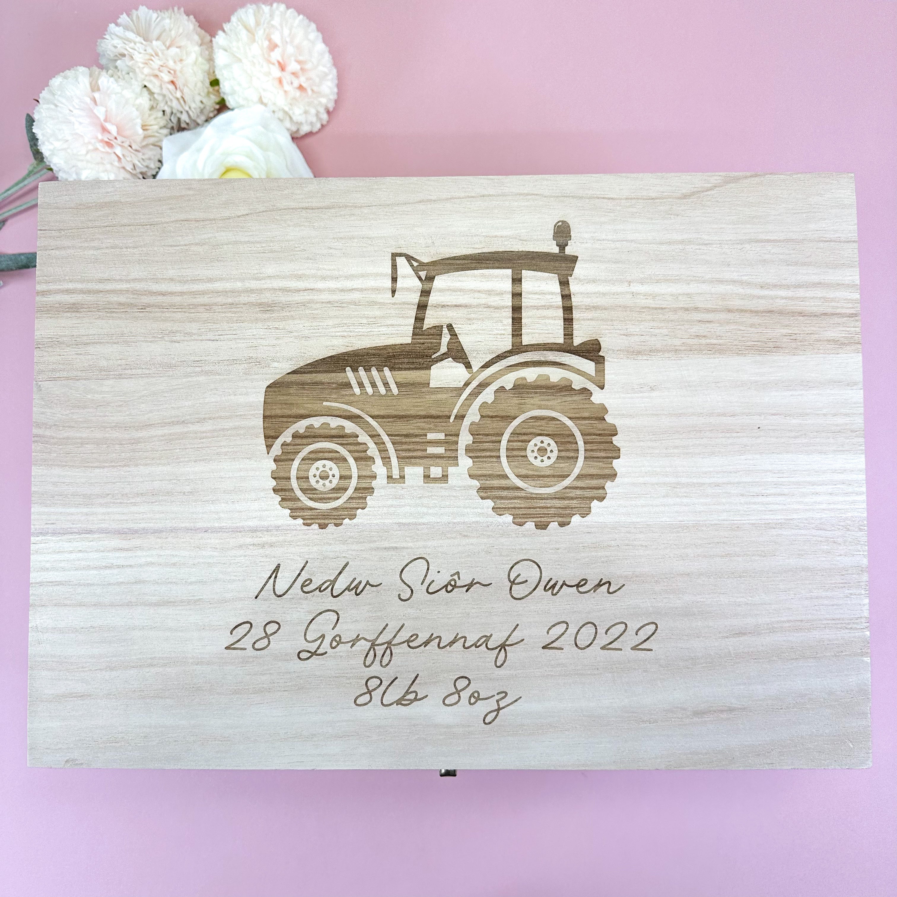 Keepsake Wooden Box - Tractor Design - Lavender Eight