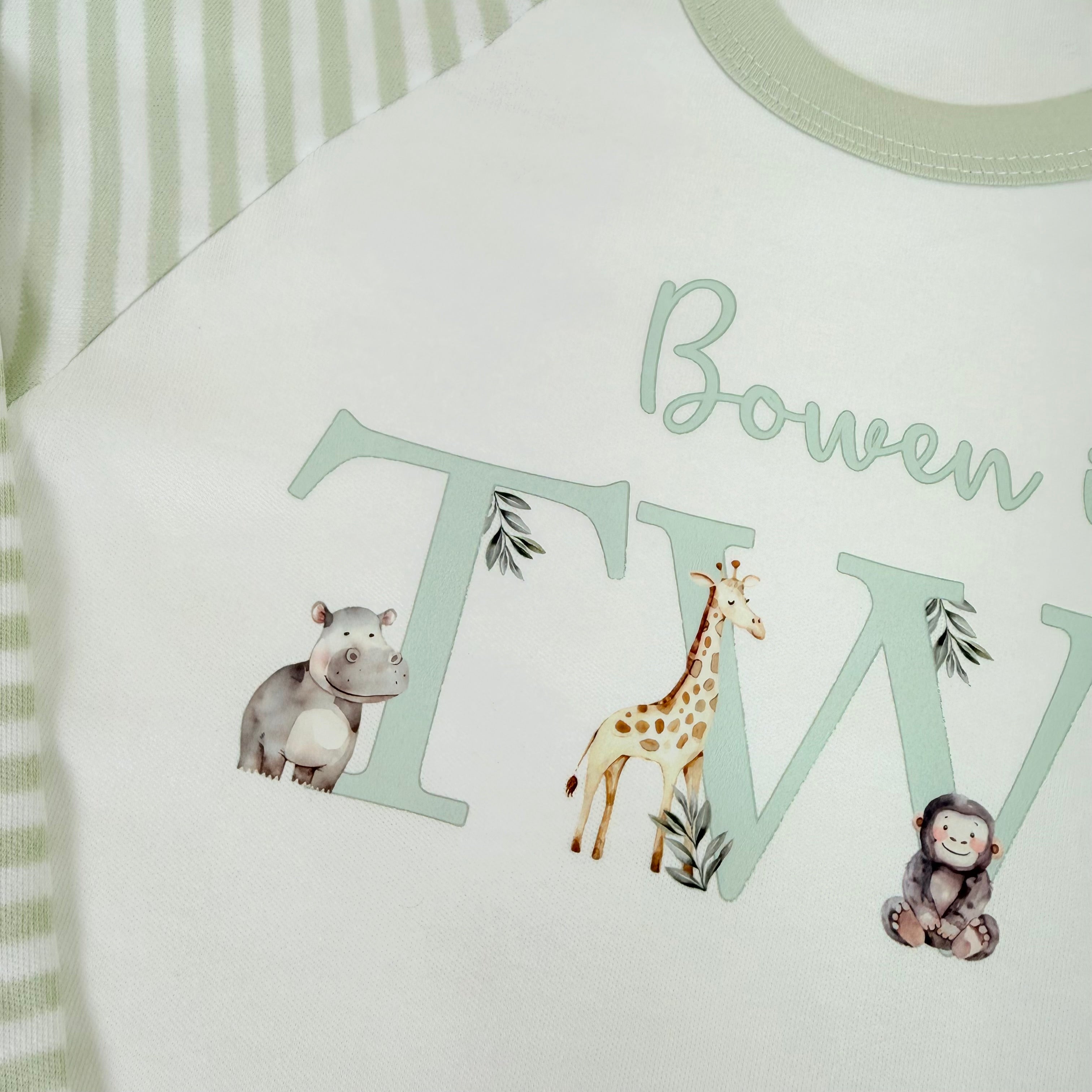 Sage Green Striped - Children's Birthday Pyjamas