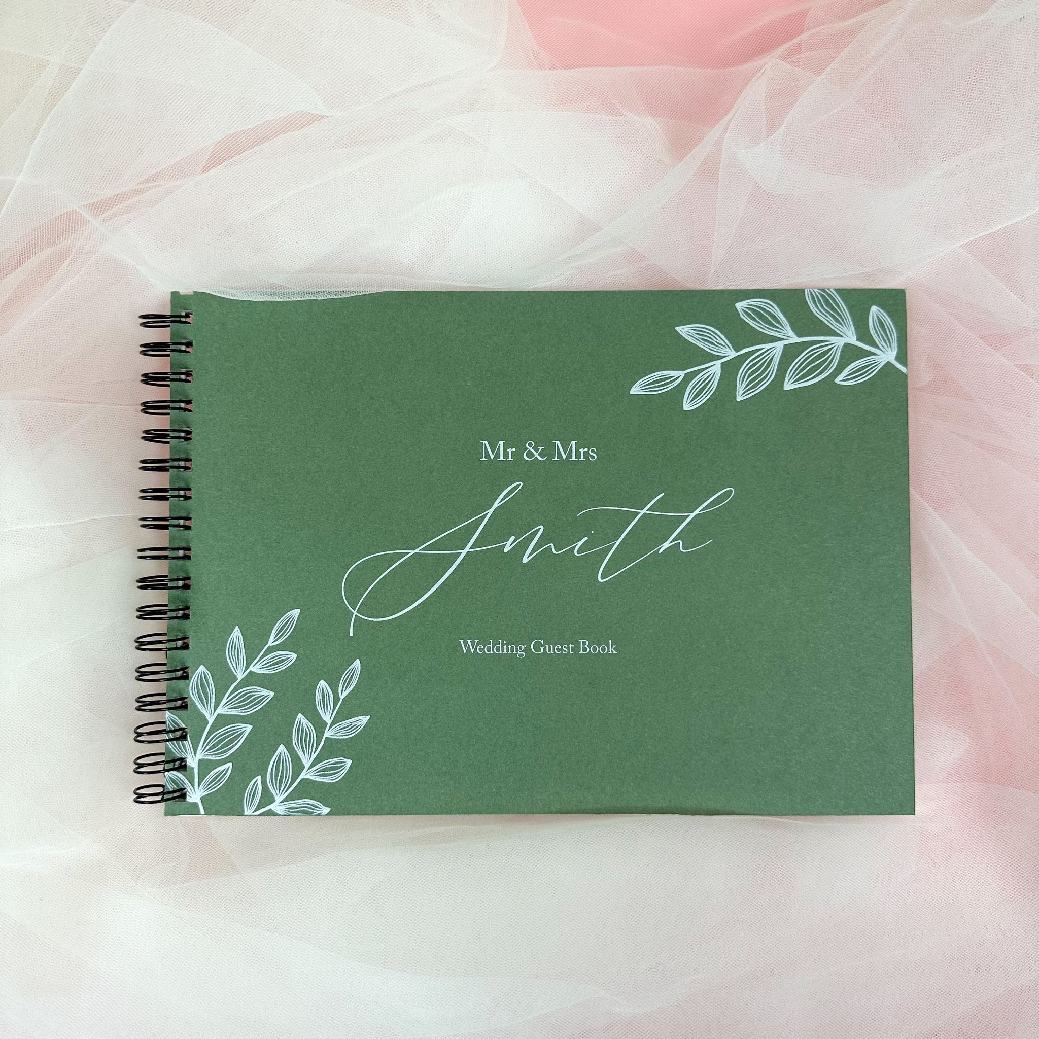 A5 Green with White Design Guestbook