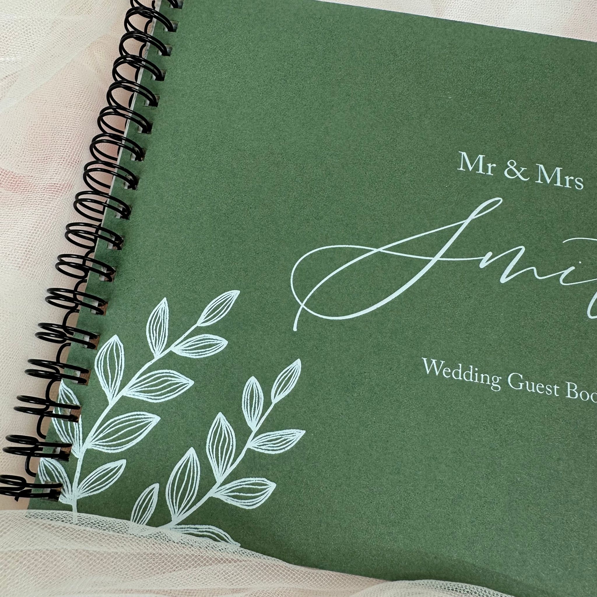 A5 Green with White Design Guestbook