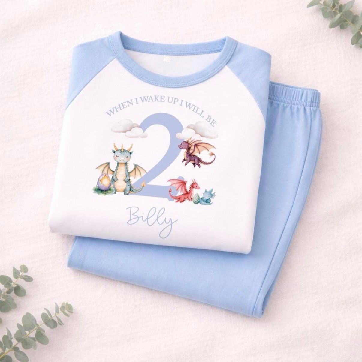 Blue - Children's Dragon Birthday Pyjamas