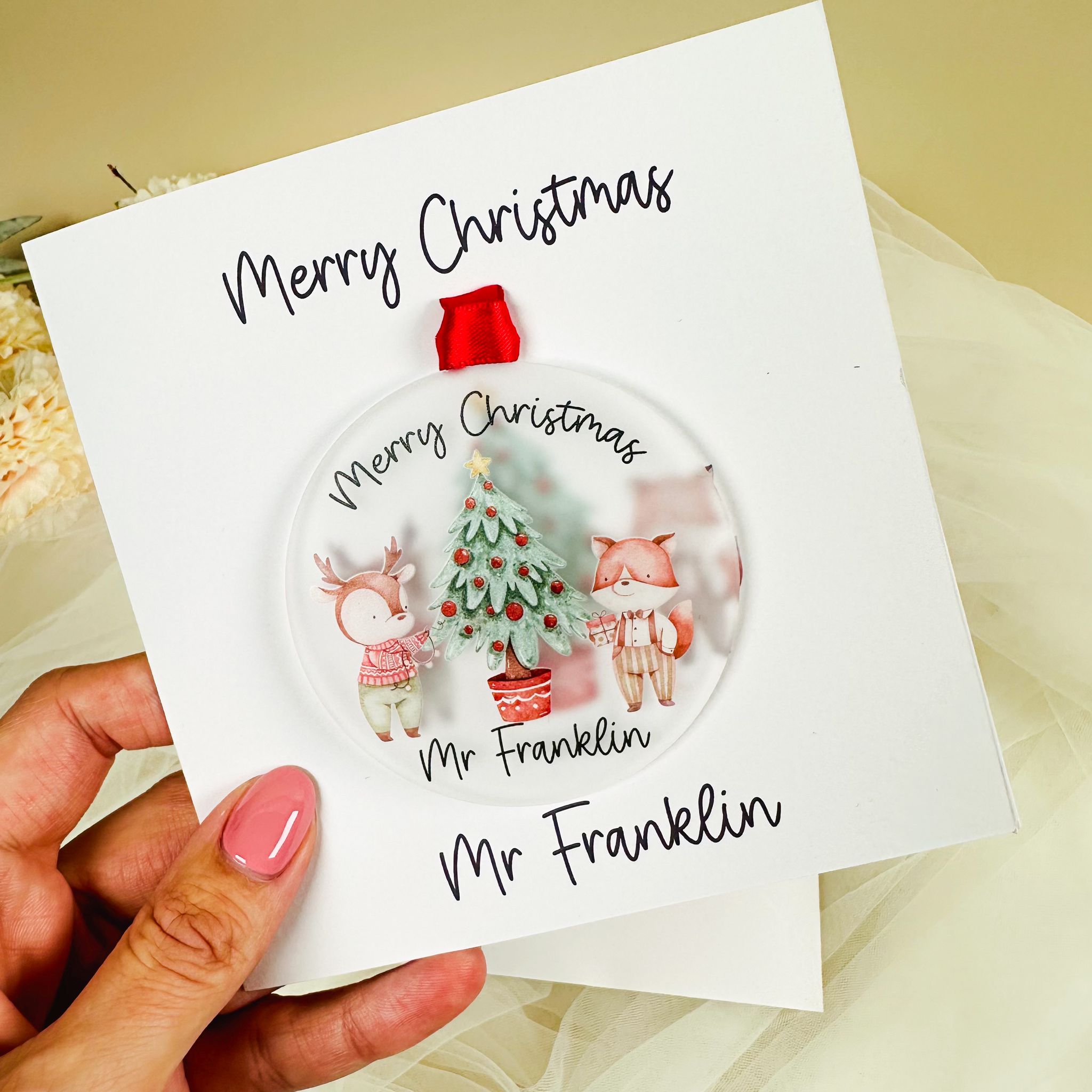 Christmas Card with Animal Friends Tree Decoration