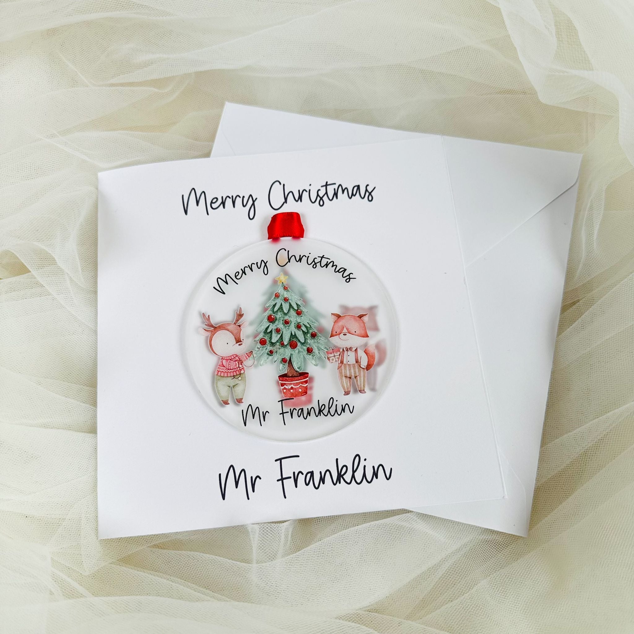 Christmas Card with Animal Friends Tree Decoration
