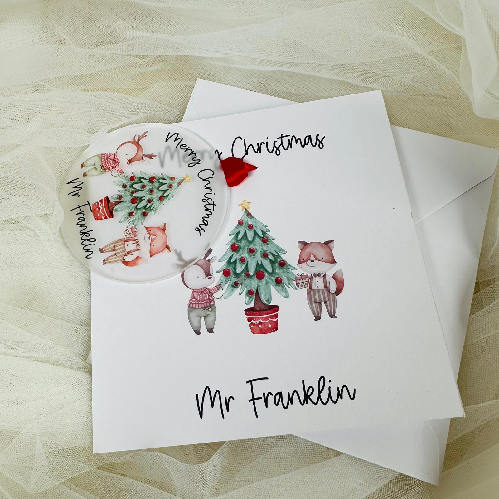 Christmas Card with Animal Friends Tree Decoration
