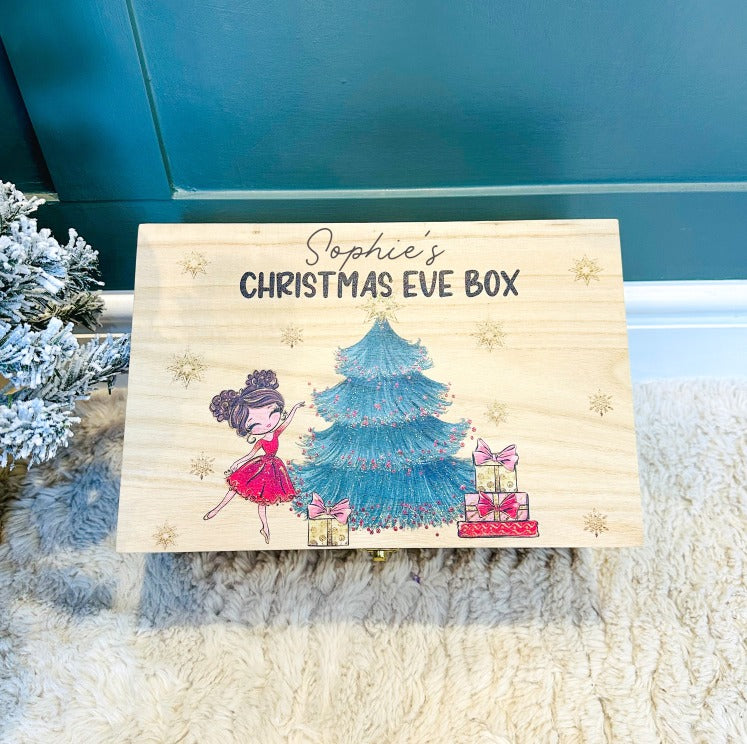 Pretty Girl and Tree Christmas Eve Box