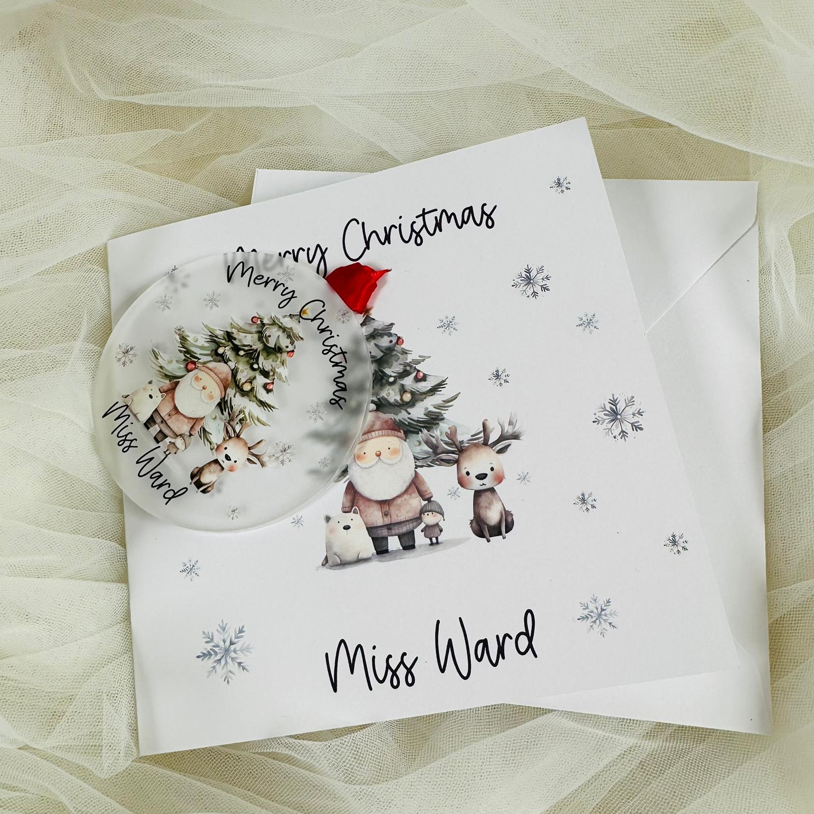 Christmas Card with Santa Tree Decoration