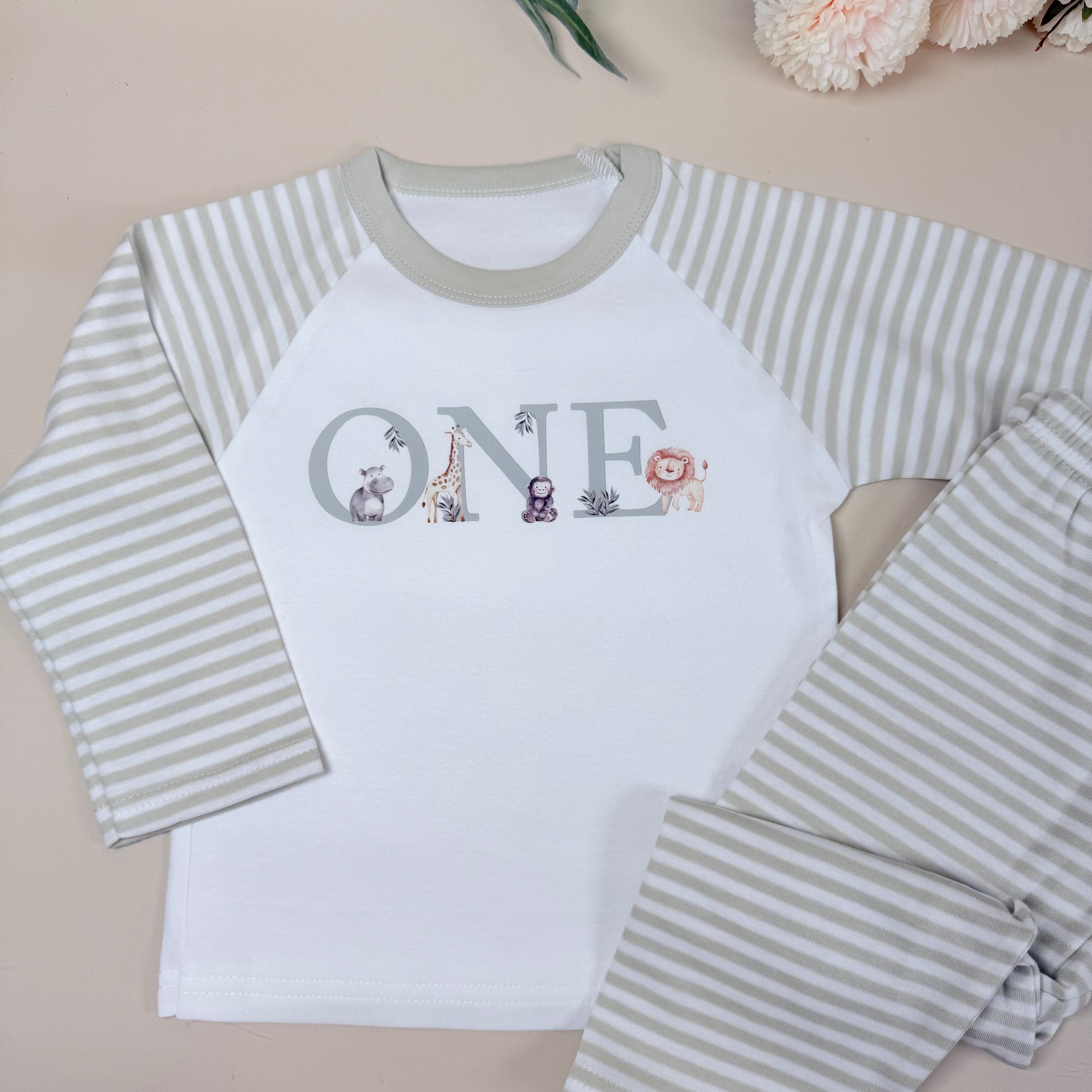 Sage Green Striped - Children's Birthday Pyjamas