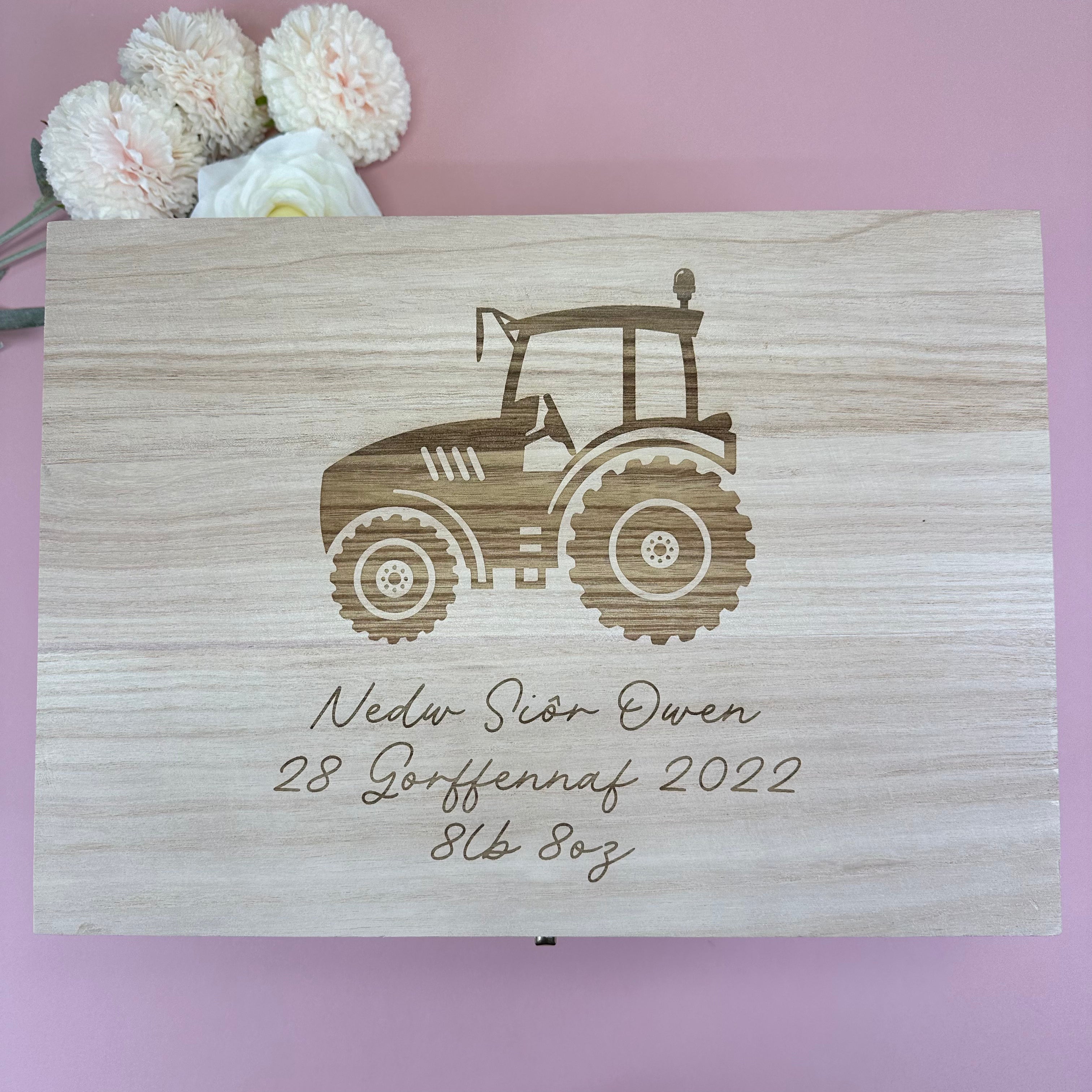 Keepsake Wooden Box - Tractor Design - Lavender Eight