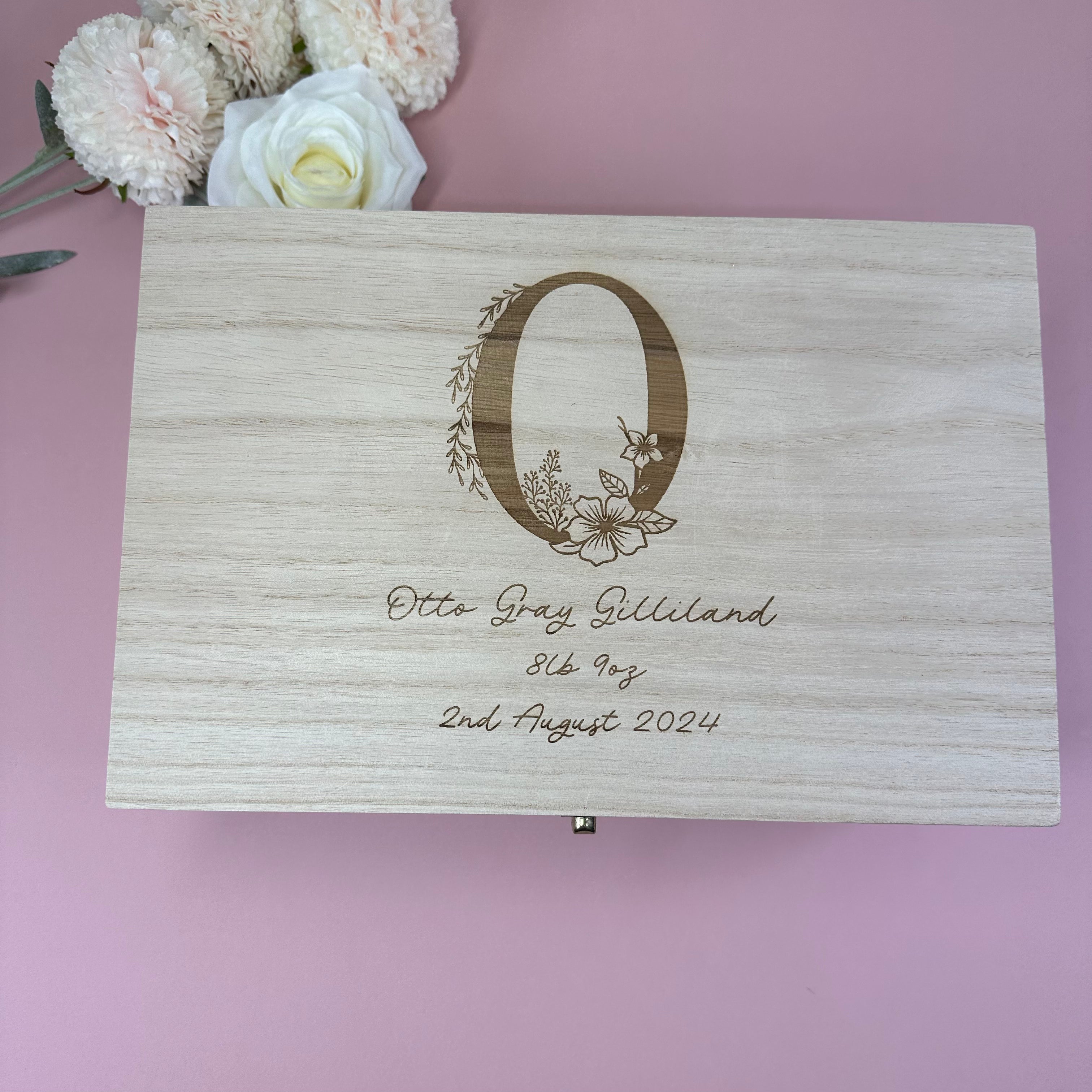 Floral Initial Memory Box - Lavender Eight