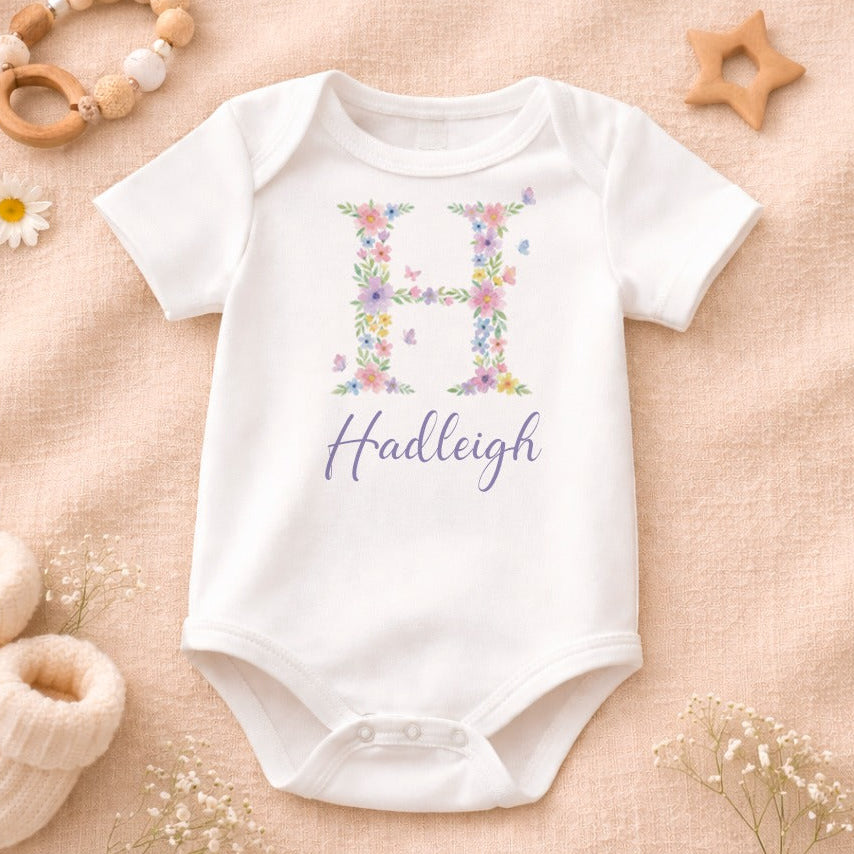 Floral Initial Baby Vest