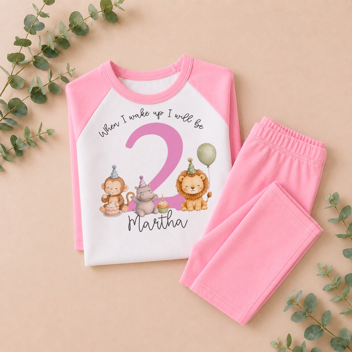 Pink - Jungle Animals Birthday Pyjamas