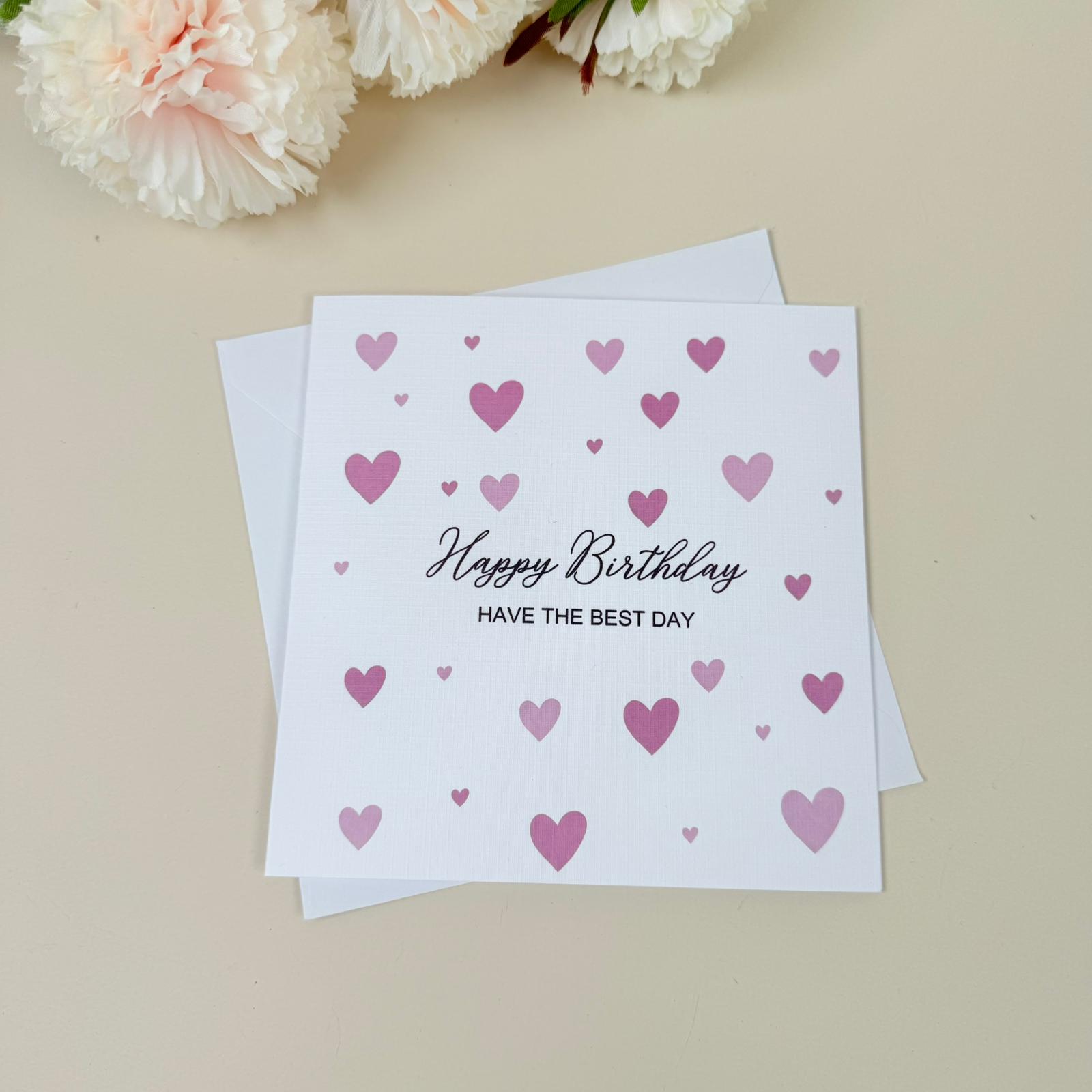 Pink Hearts Birthday Card