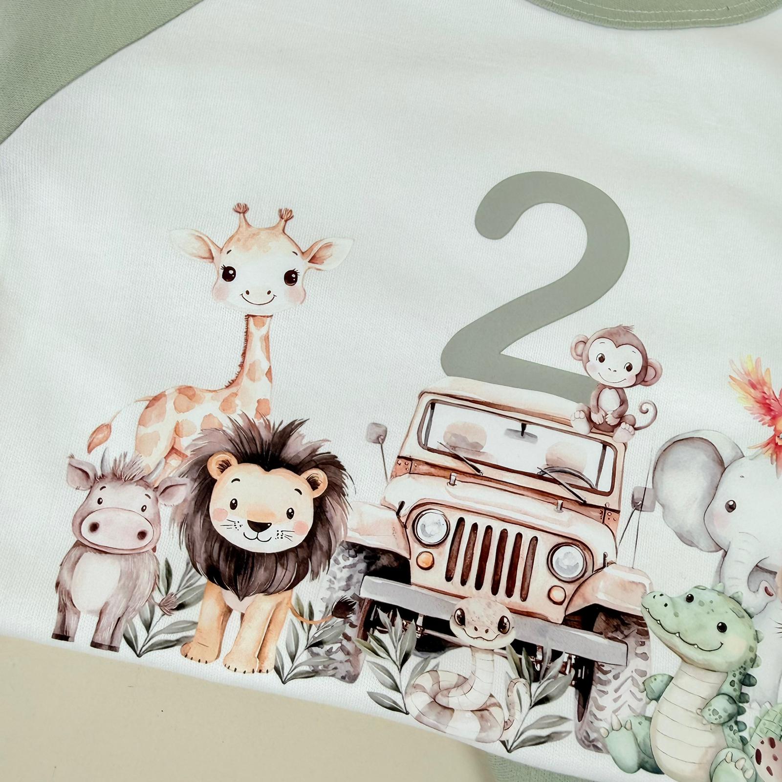 Sage Green - Birthday Pyjamas - Safari Animals
