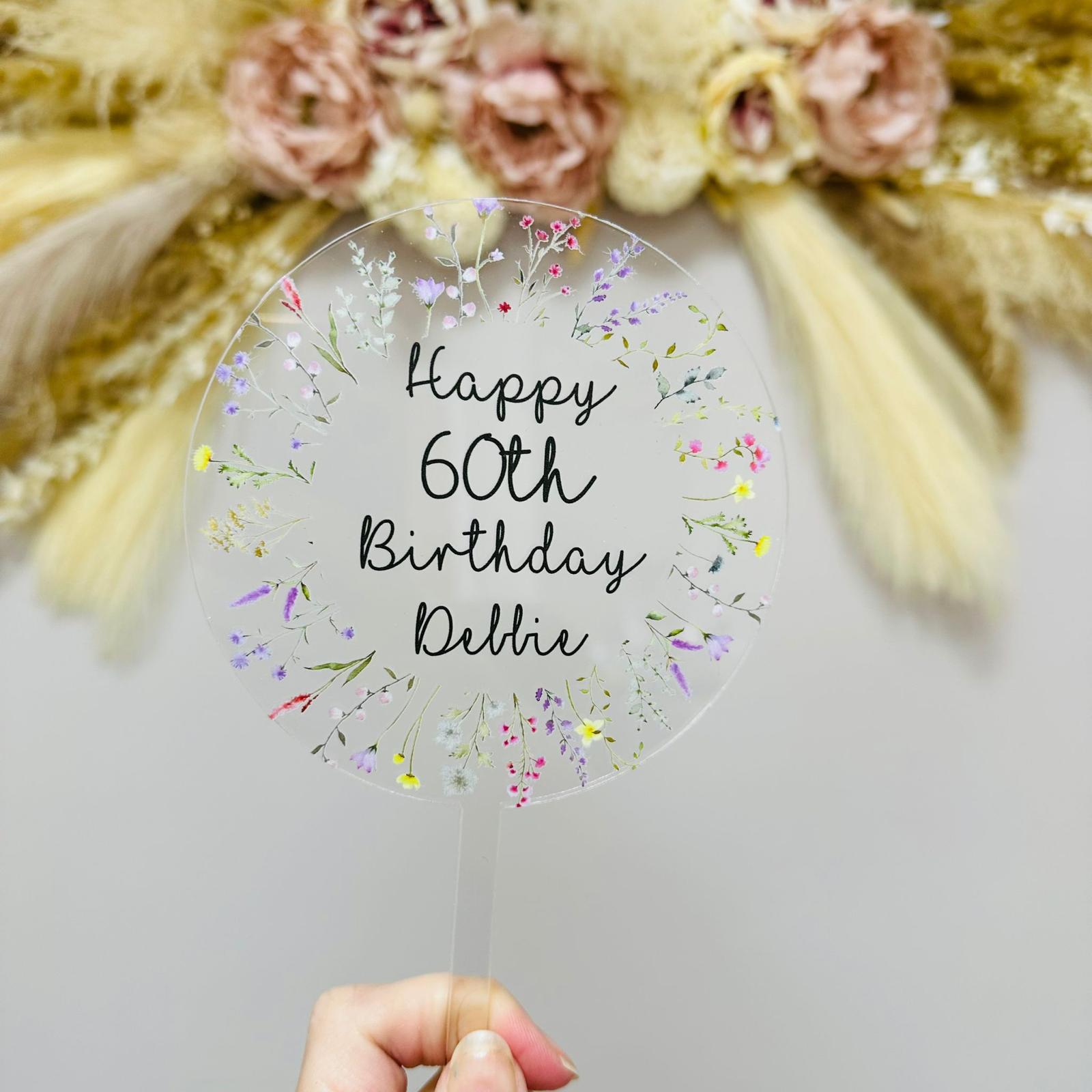 Wildflowers Acrylic Cake Topper - Lavender Eight