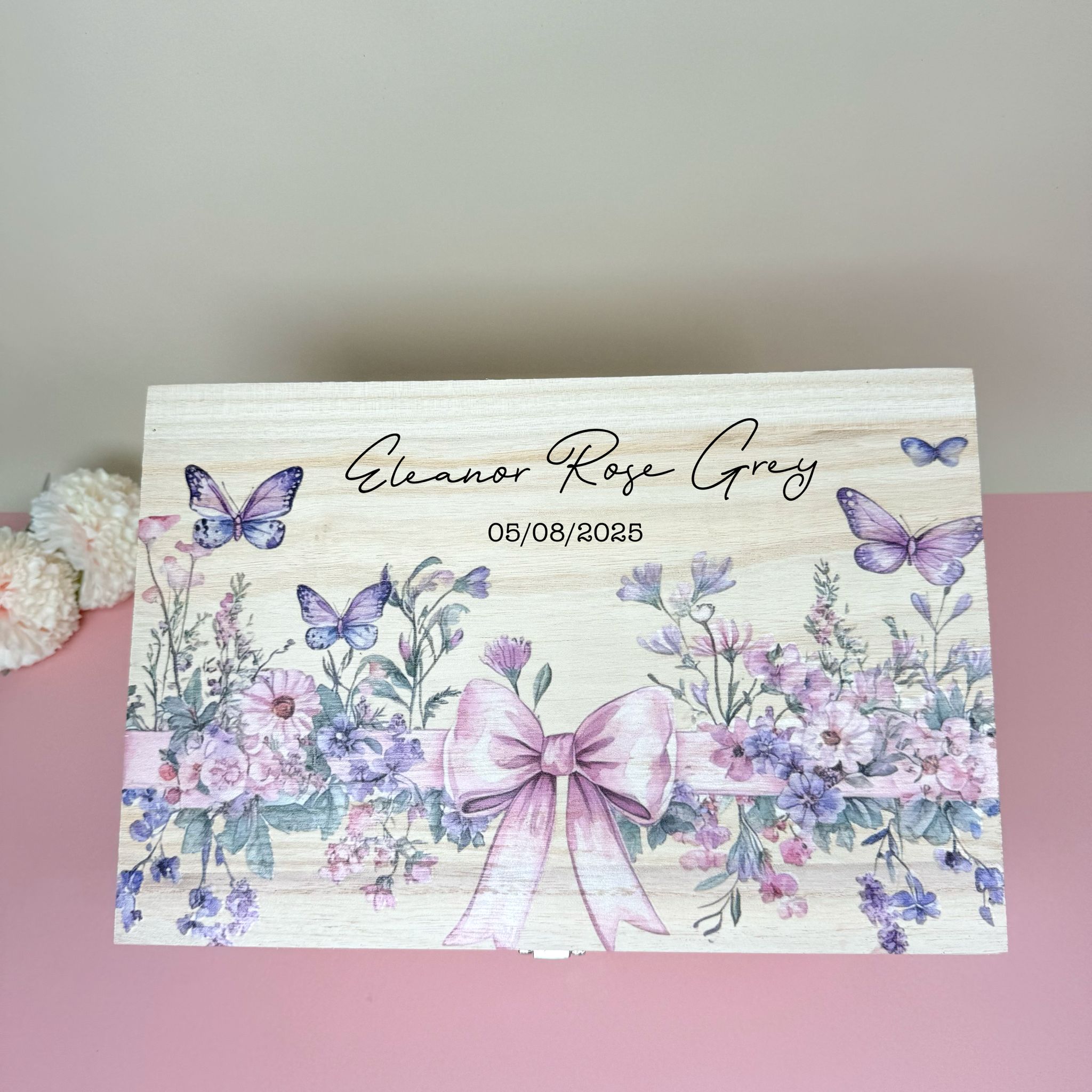Keepsake Wooden Box - Pastel floral and Butterflies