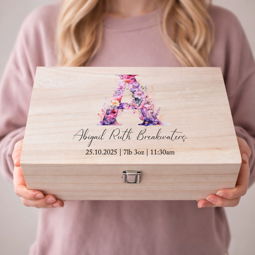 Keepsake Wooden Box - Floral Initial