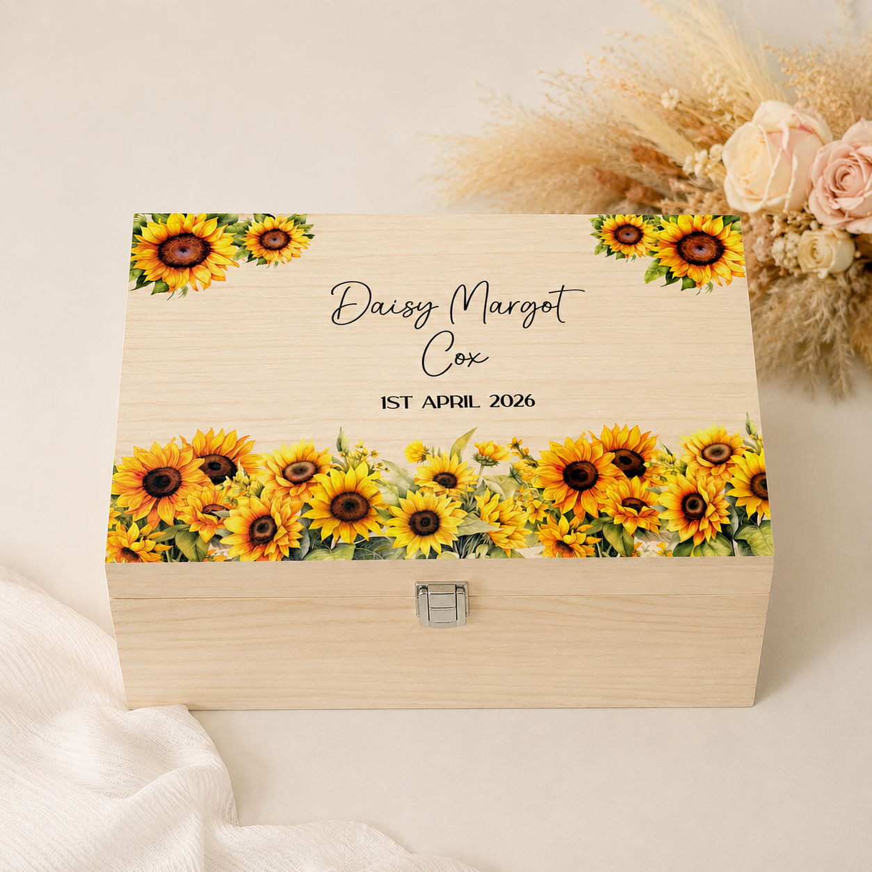 Keepsake Wedding Wooden Box - Sunflower