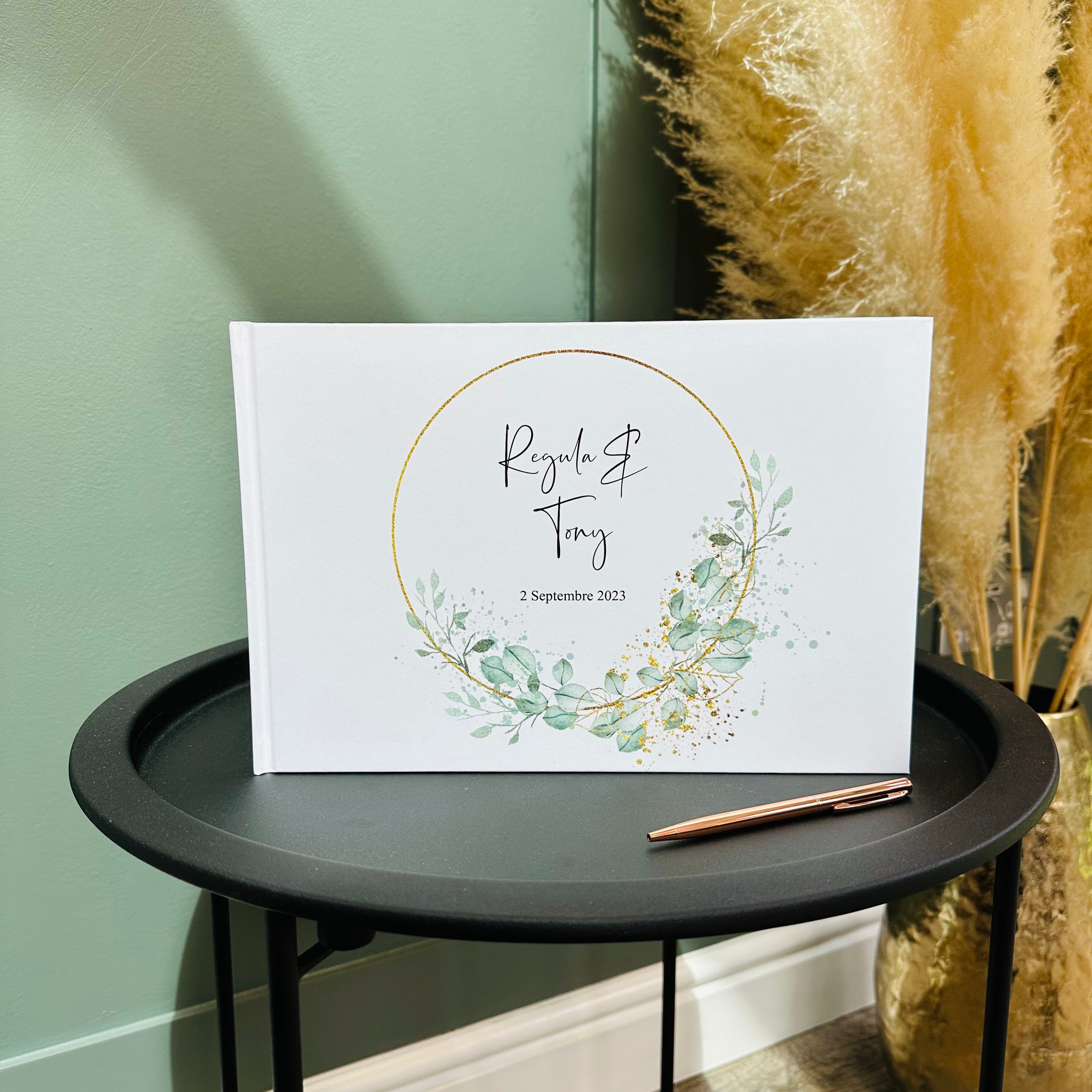 Floral Gold Hoop Wedding Guest Book - Lavender Eight