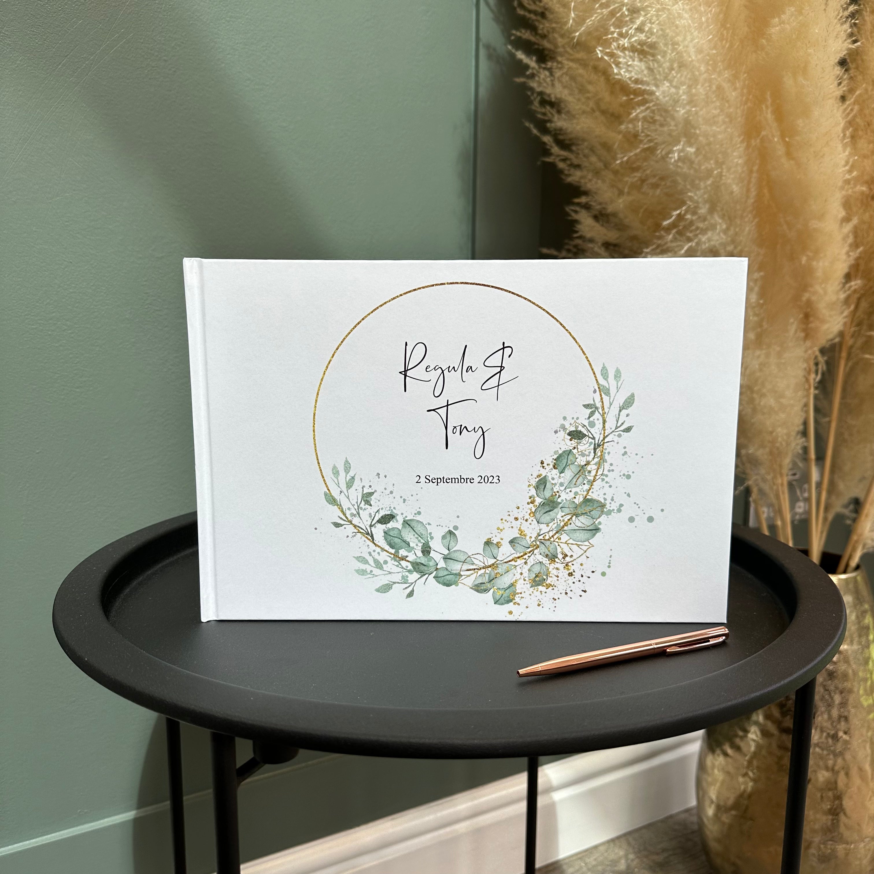 Floral Gold Hoop Wedding Guest Book - Lavender Eight
