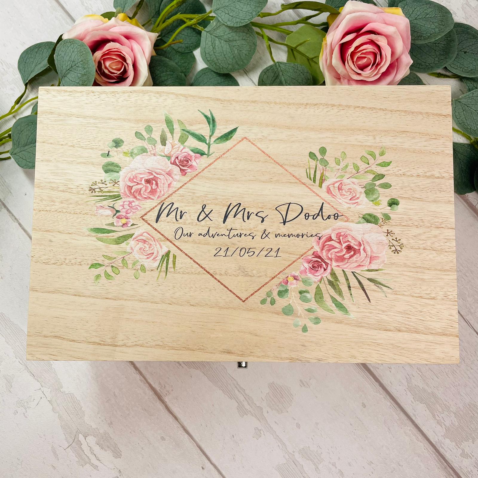 Keepsake Wooden Box - Wedding Adventures & Memories - Geo Floral