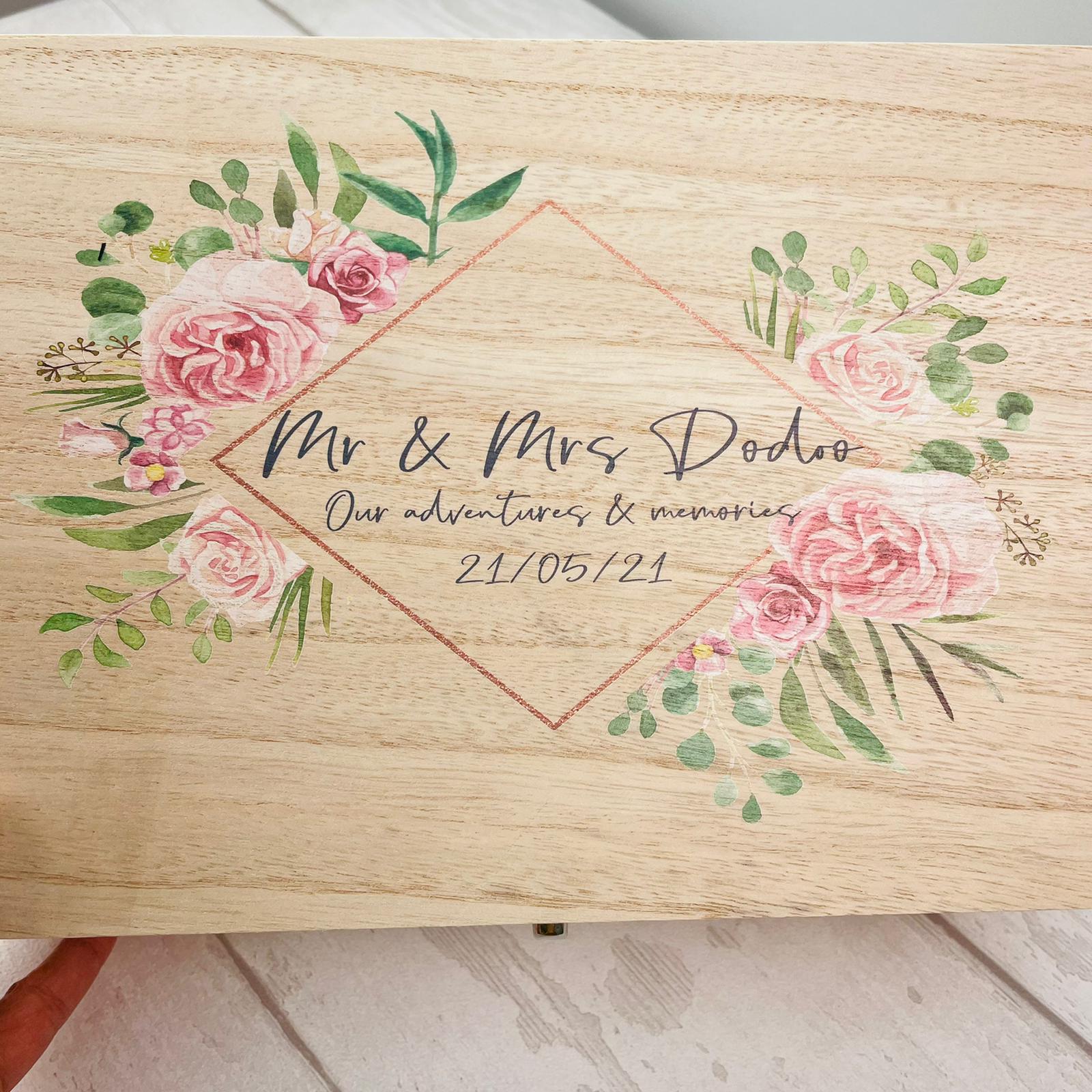 Keepsake Wooden Box - Wedding Adventures & Memories - Geo Floral
