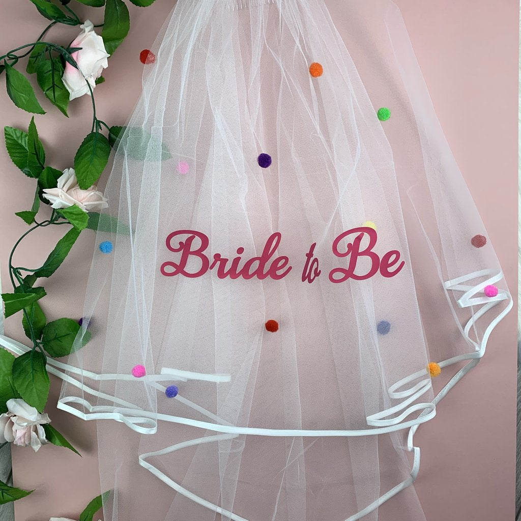Hen Party Veil with Pom poms - Lavender Eight