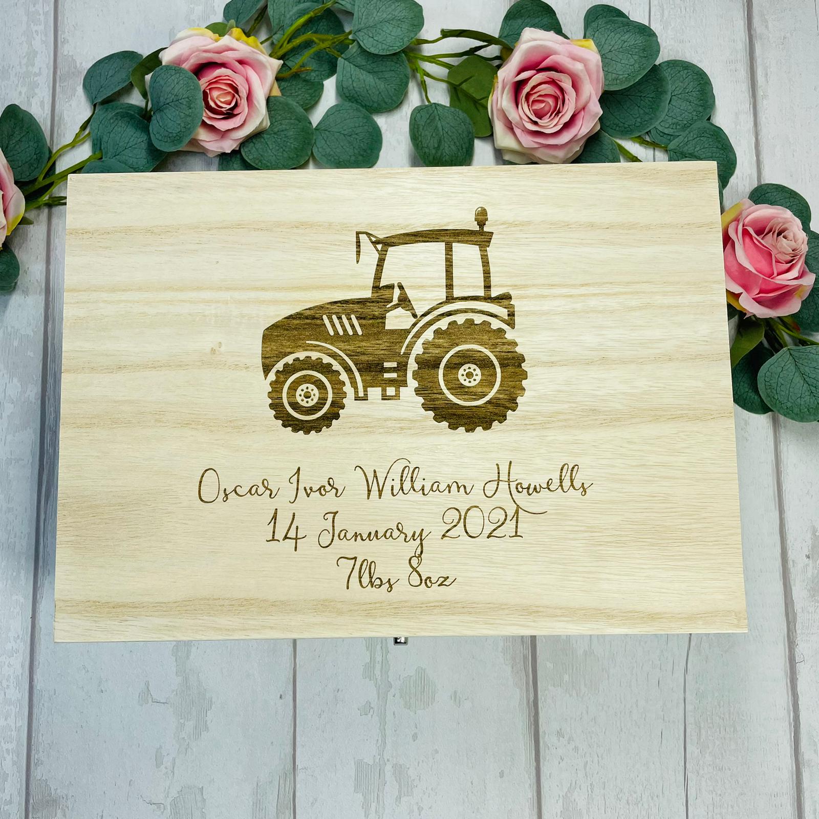 Keepsake Wooden Box - Tractor Design - Lavender Eight
