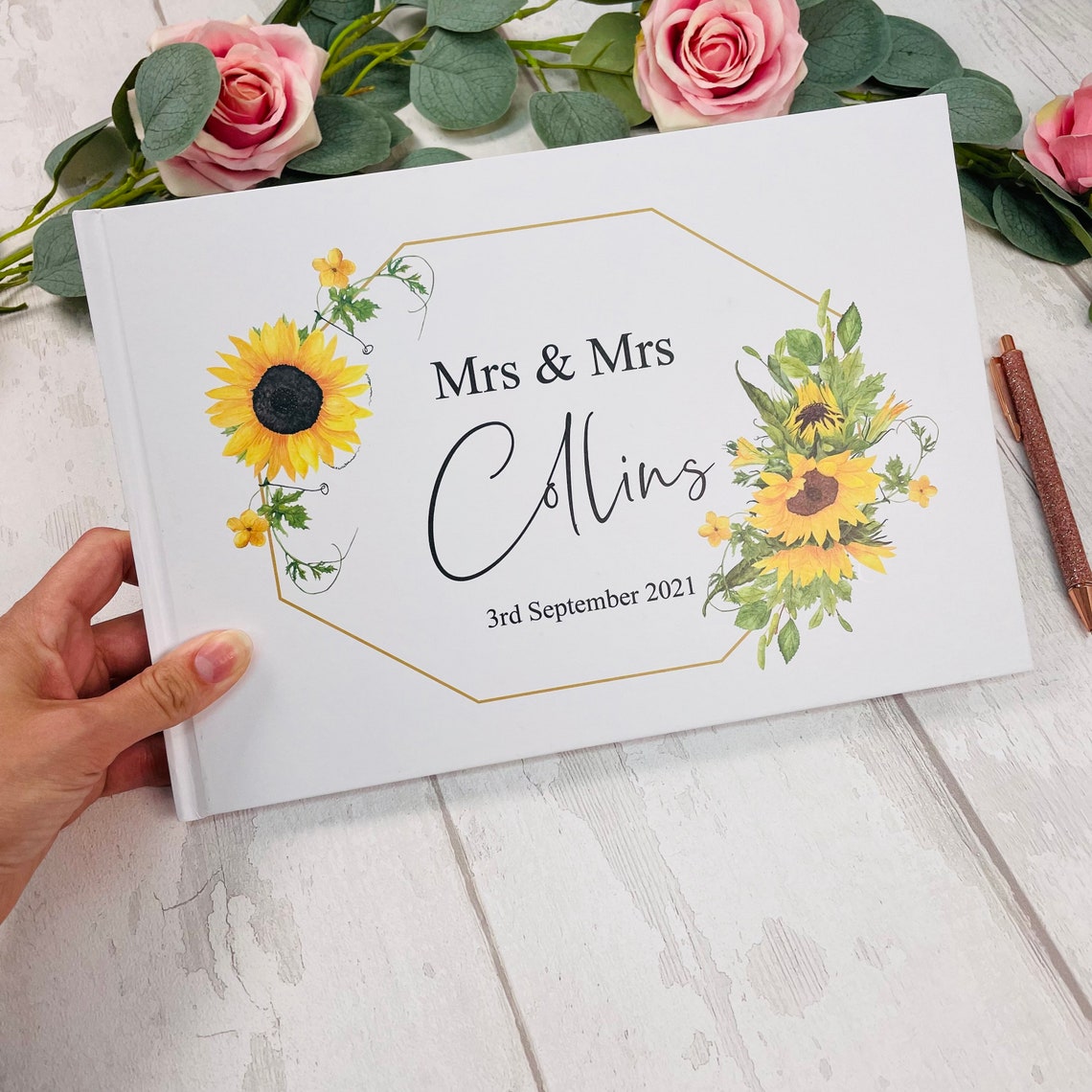 Sunflower Wedding Guest Book - Lavender Eight