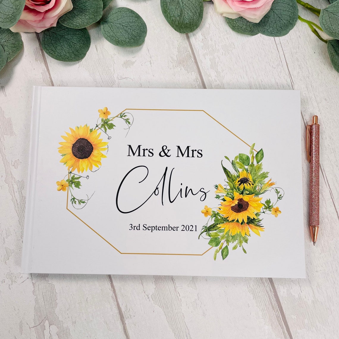 Sunflower Wedding Guest Book - Lavender Eight