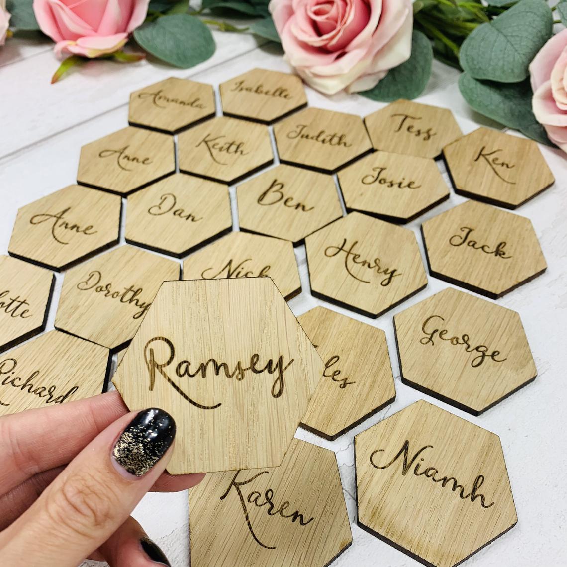 Wooden Hexagon Table Place Name