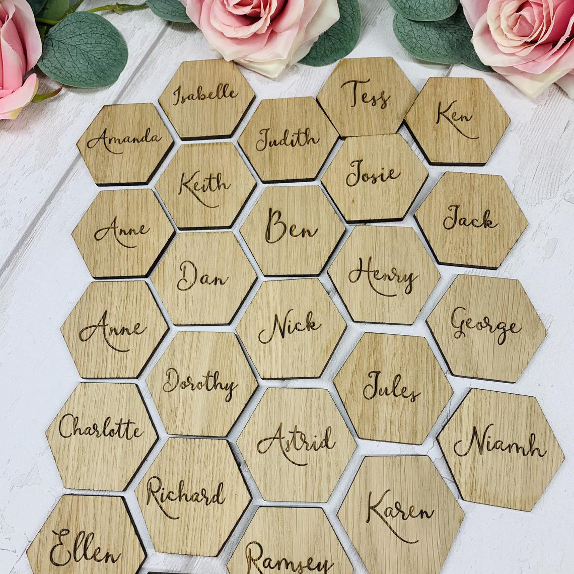 Wooden Hexagon Table Place Name