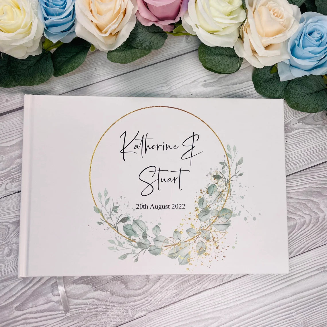 Floral Gold Hoop Wedding Guest Book - Lavender Eight