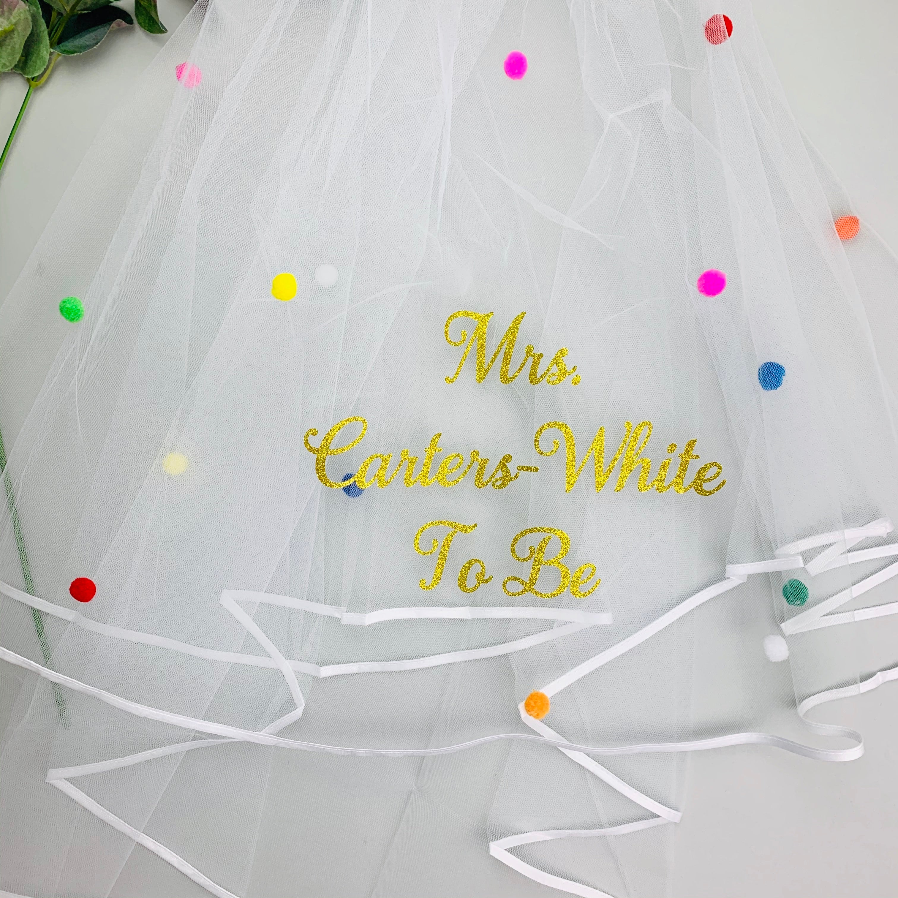 Hen Party Veil with Pom poms - Lavender Eight