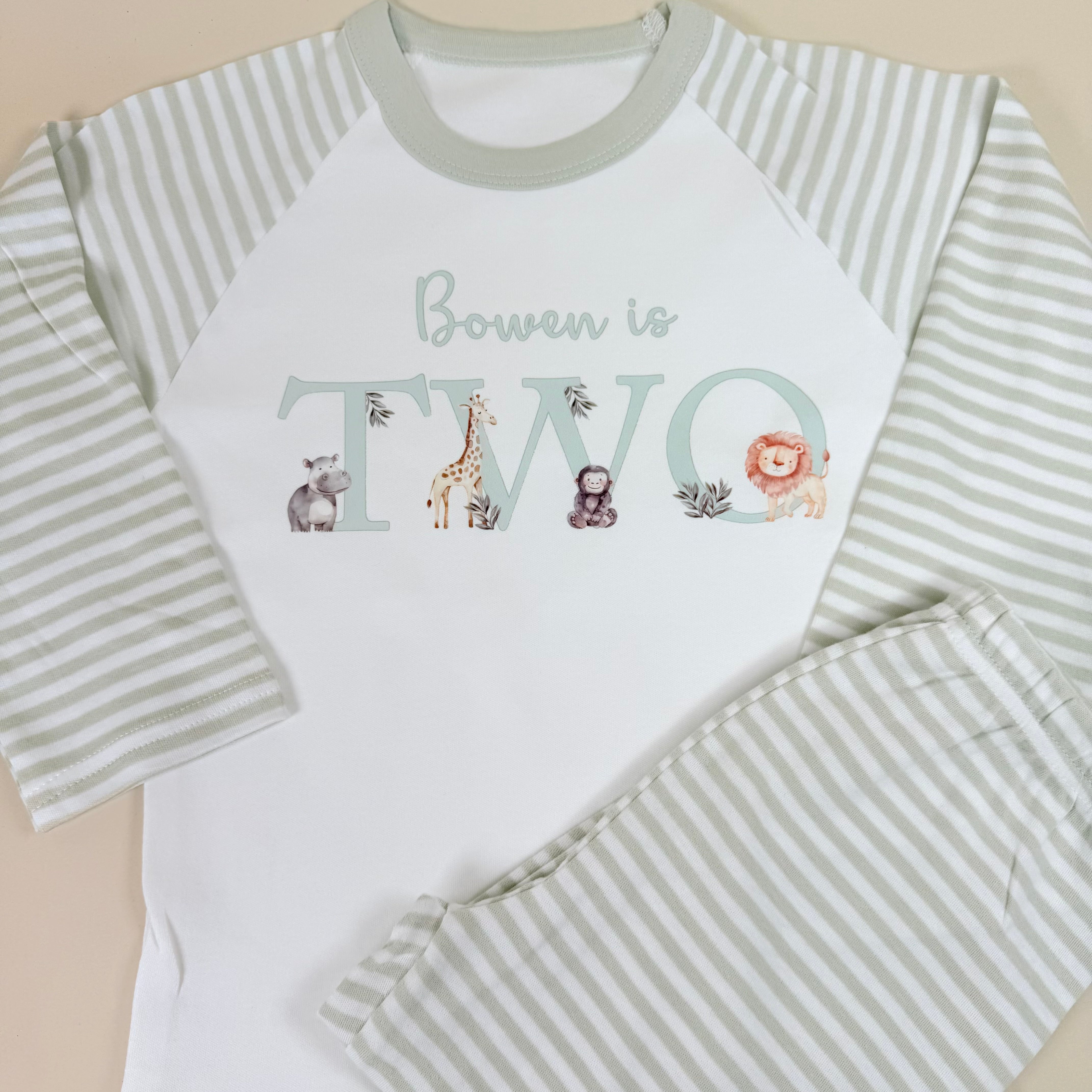 Sage Green Striped - Children's Birthday Pyjamas