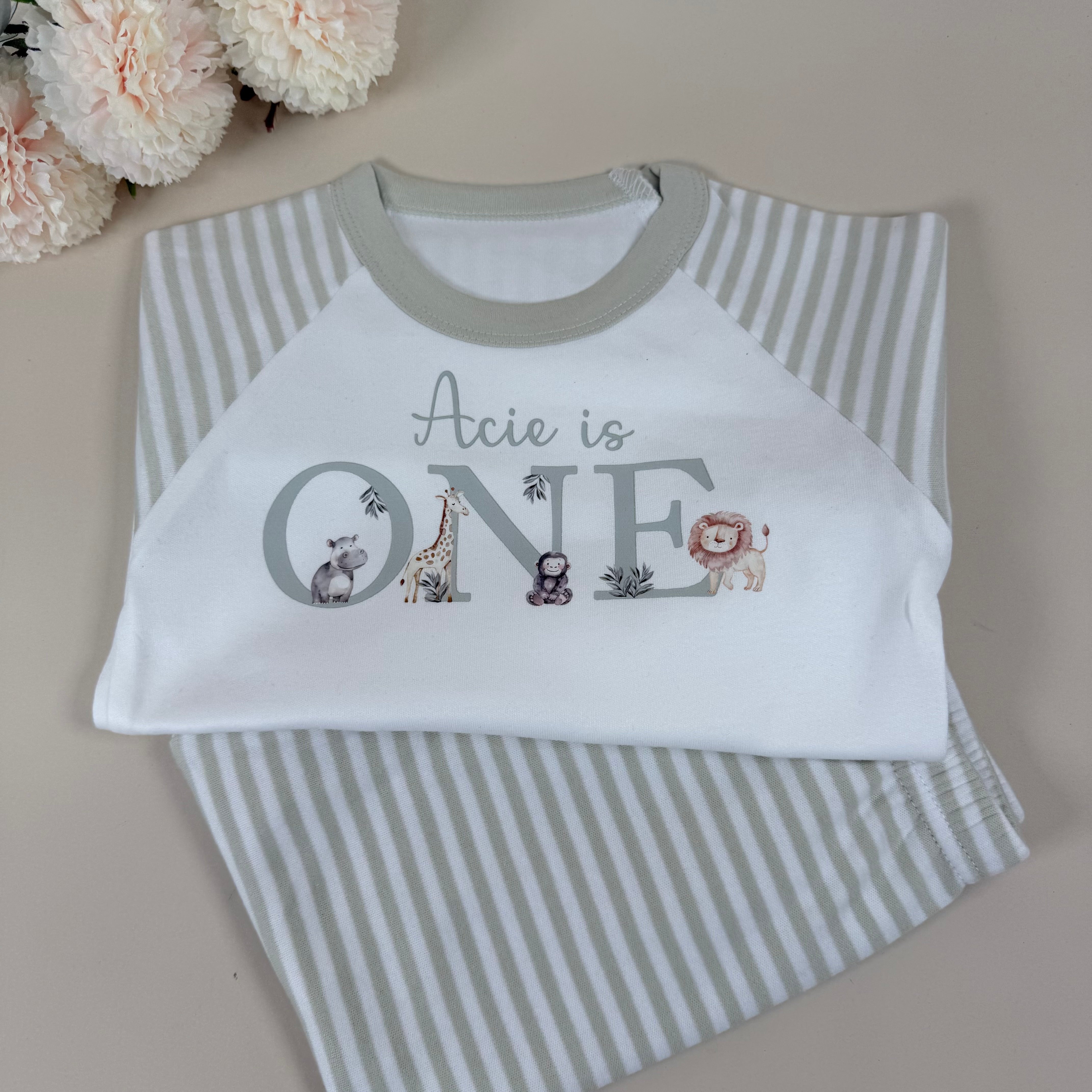 Sage Green Striped - Children's Birthday Pyjamas