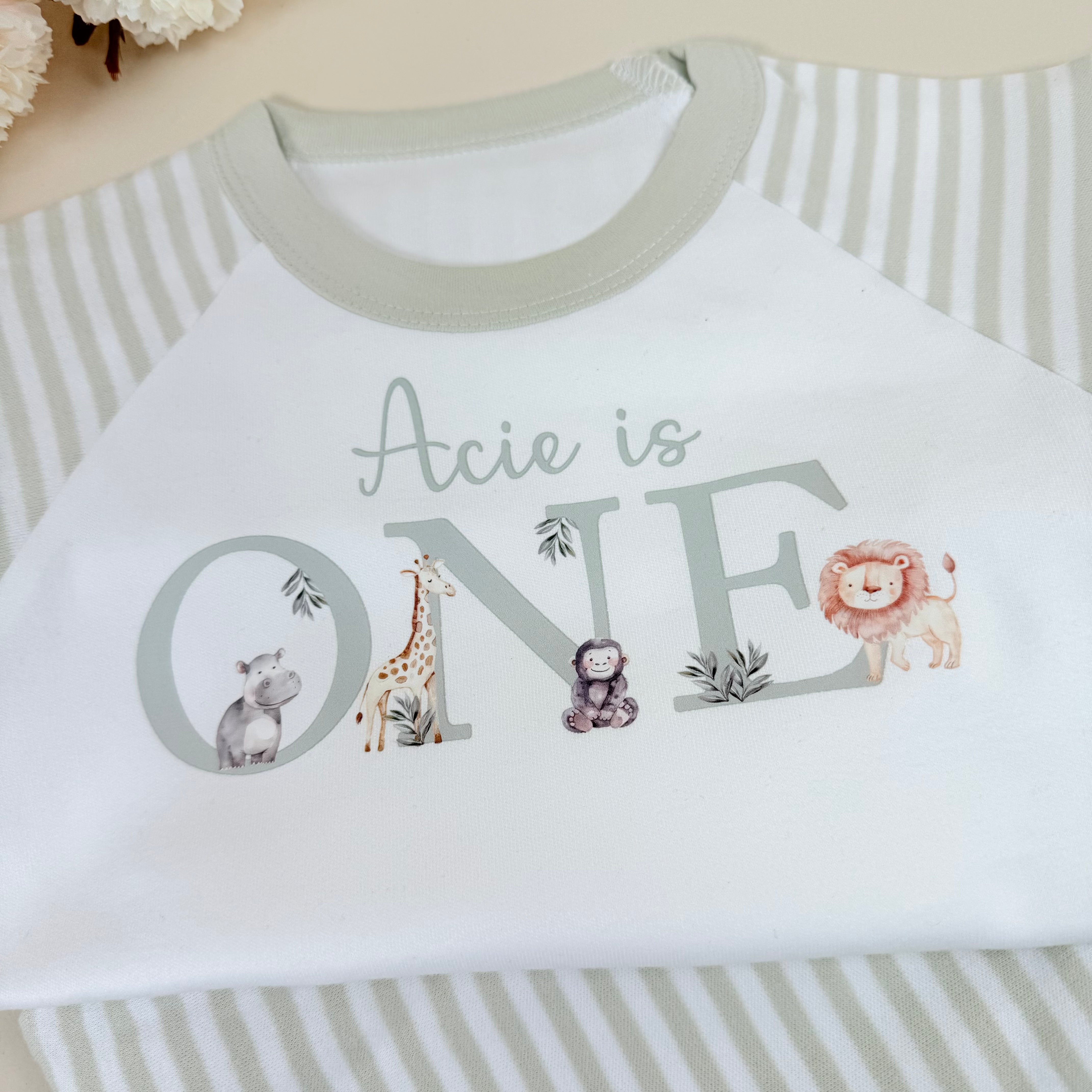 Sage Green Striped - Children's Birthday Pyjamas