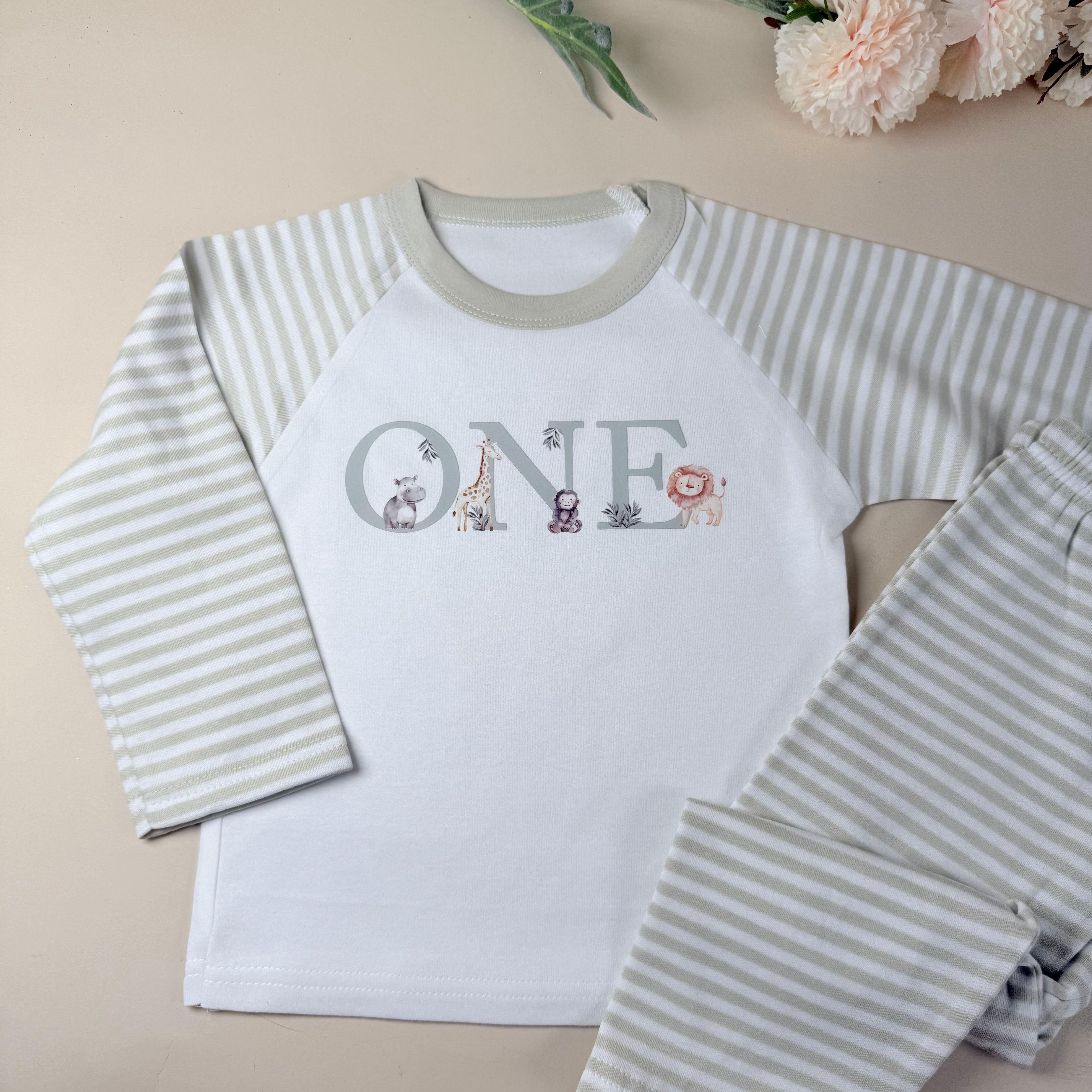 Sage Green Striped - Children's Birthday Pyjamas