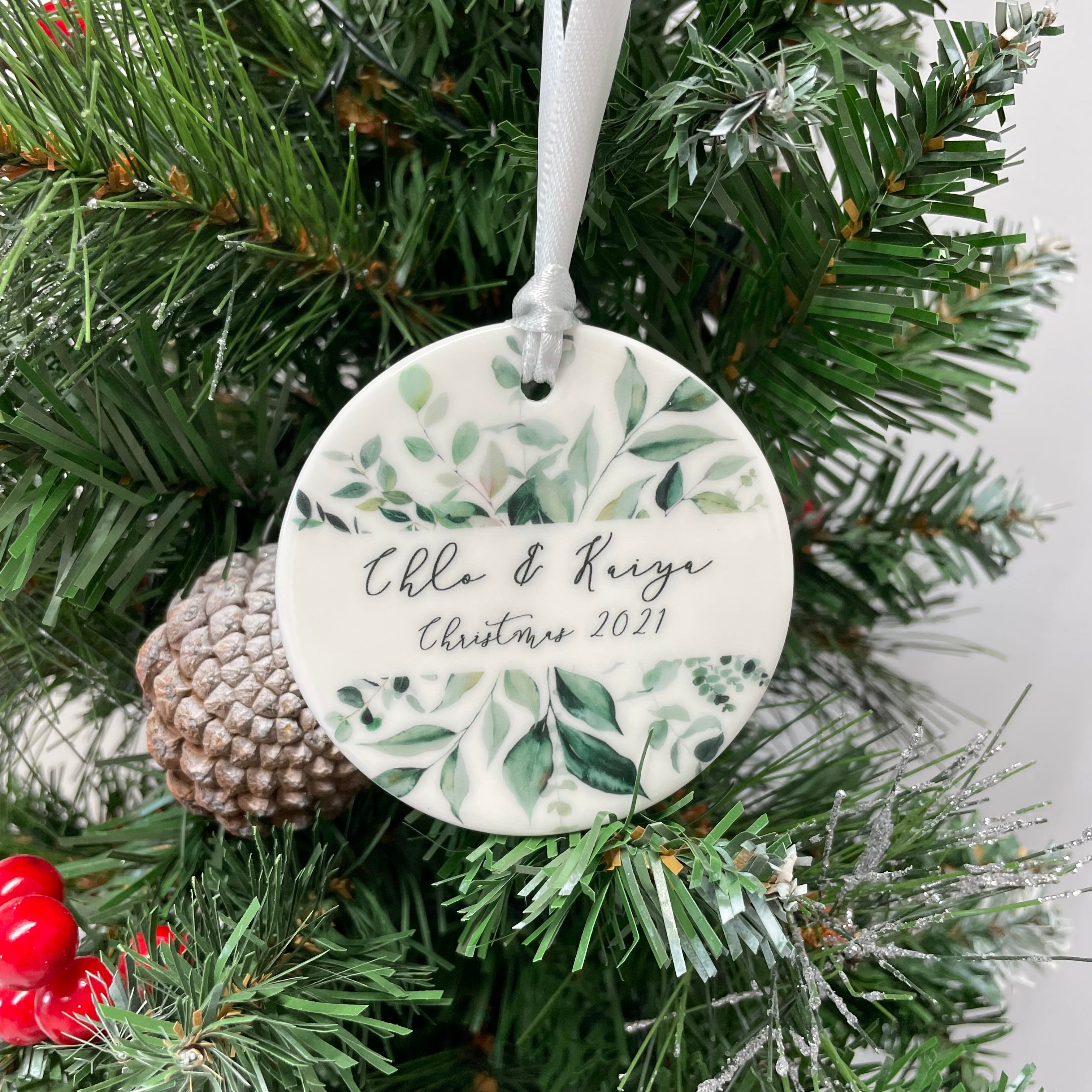 Greenery Christmas Ceramic Bauble