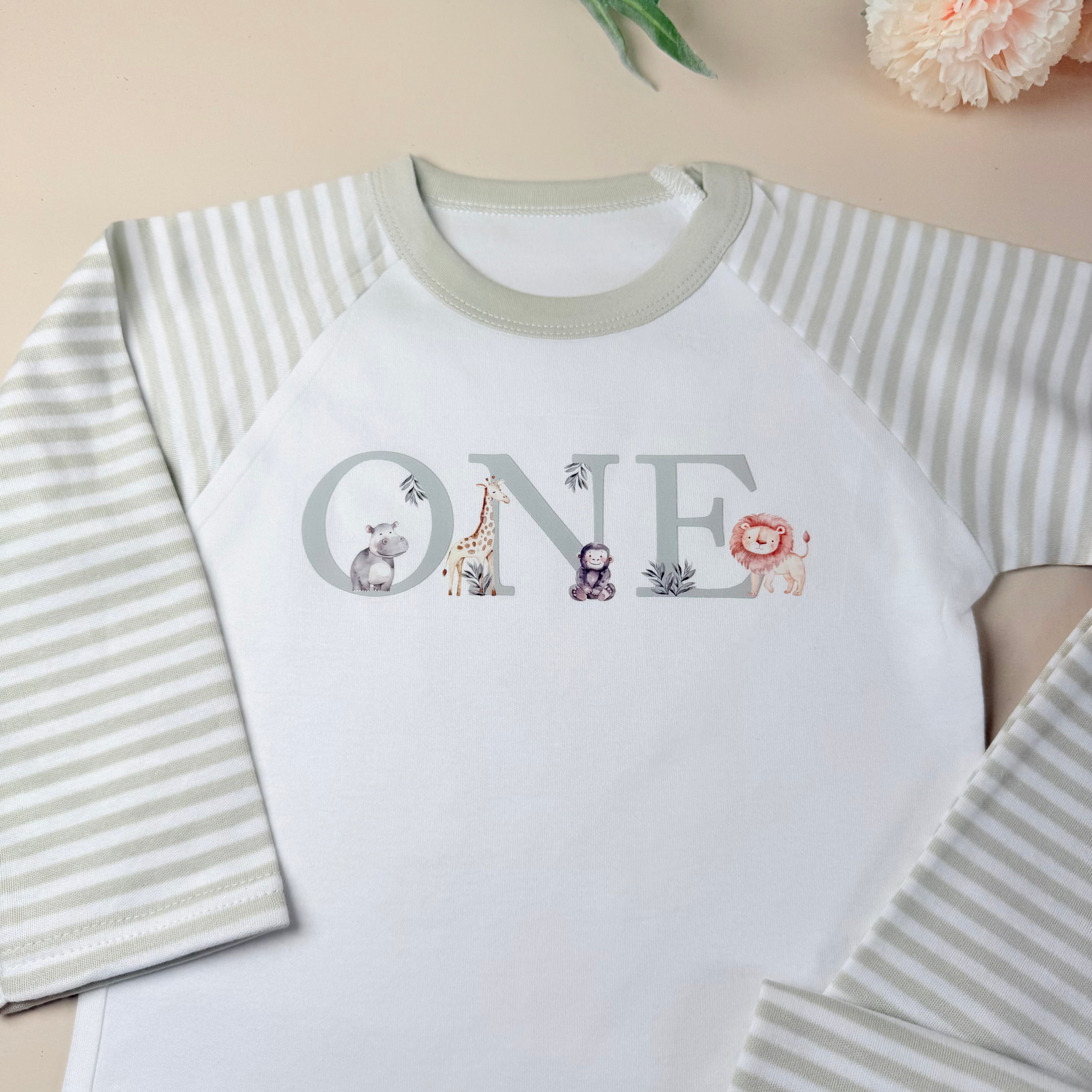 Sage Green Striped - Children's Birthday Pyjamas