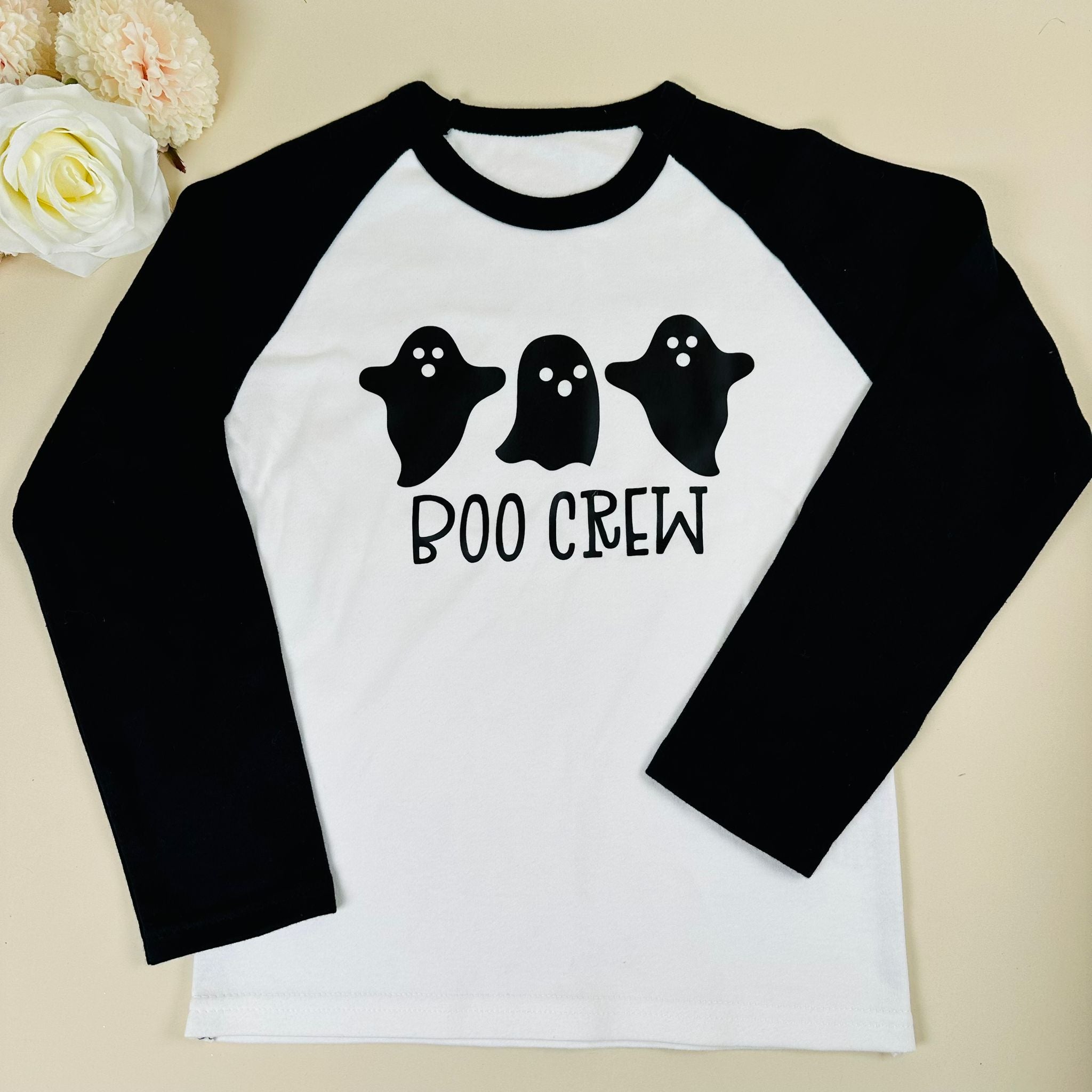 Boo Crew Raglan Tee: Hauntingly Cute Halloween Fashion