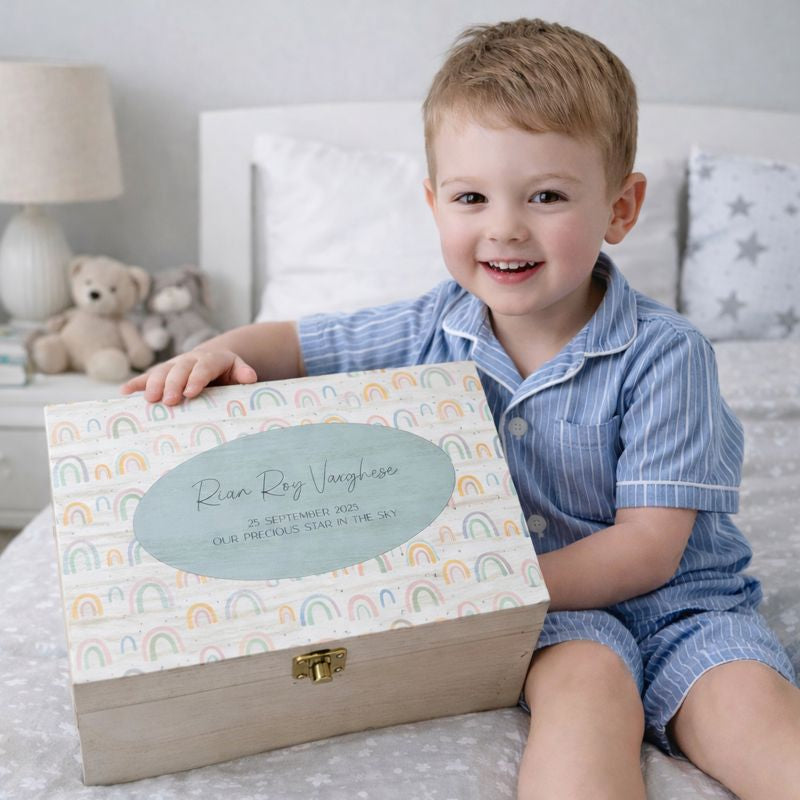 Keepsake Wooden Box - Pastel Rainbows