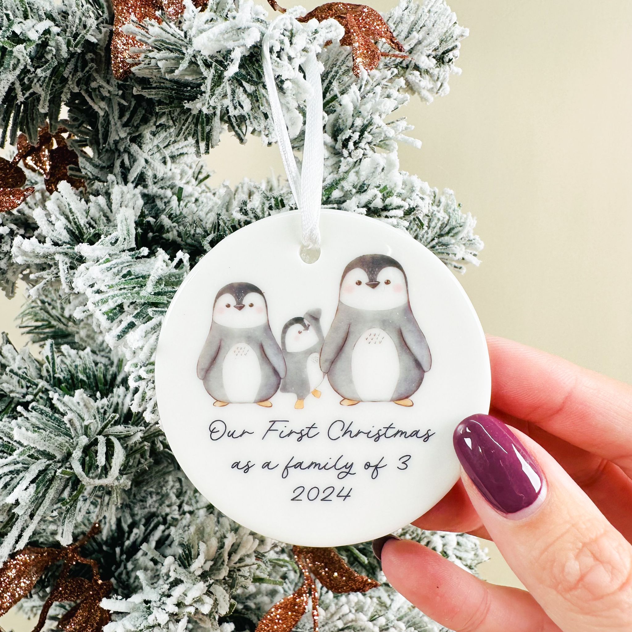 Penguin Family Christmas Ceramic Bauble