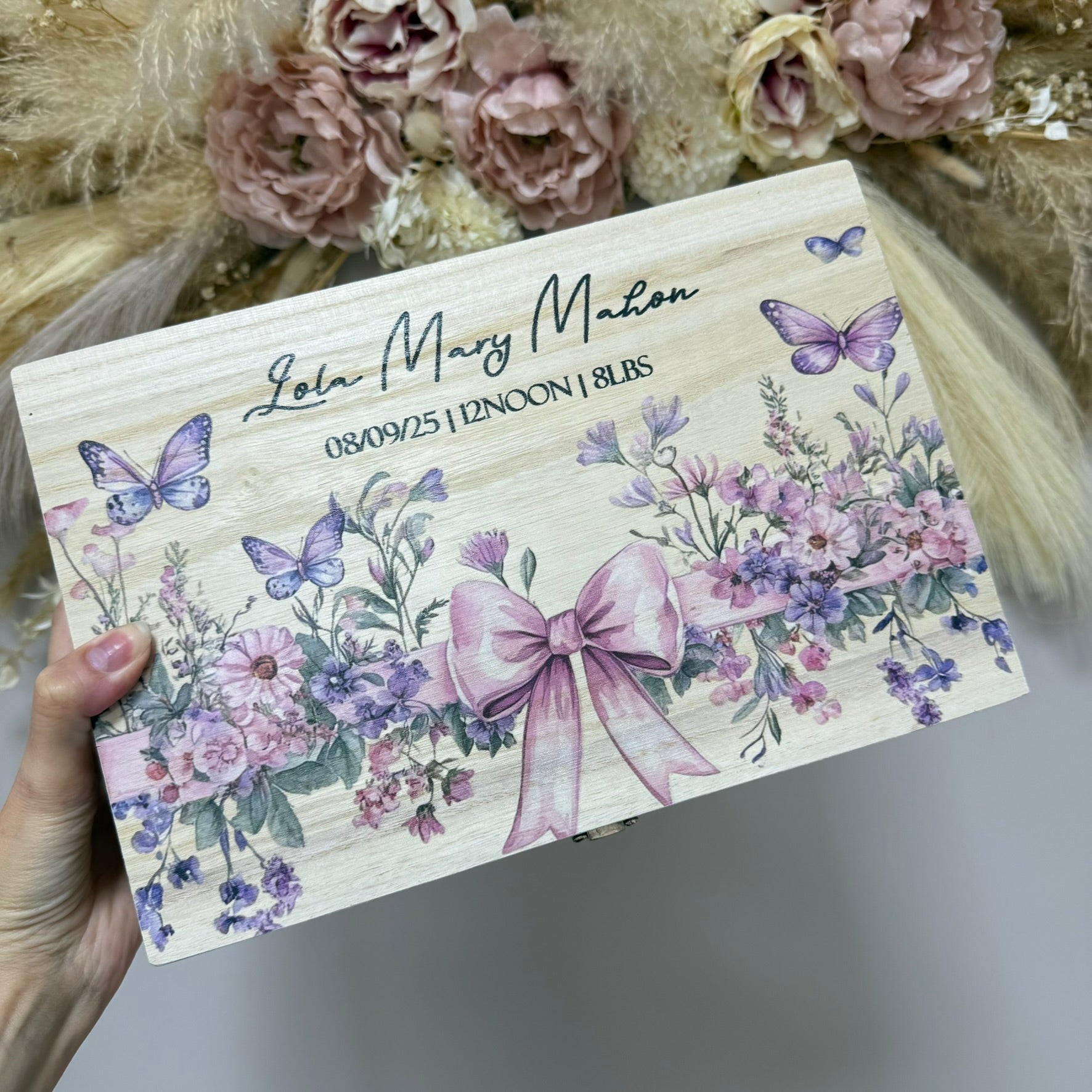 Keepsake Wooden Box - Pastel floral and Butterflies