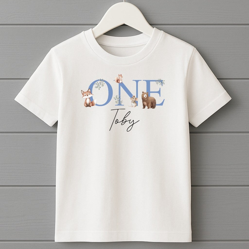 Blue Forest Friends Birthday T-shirt