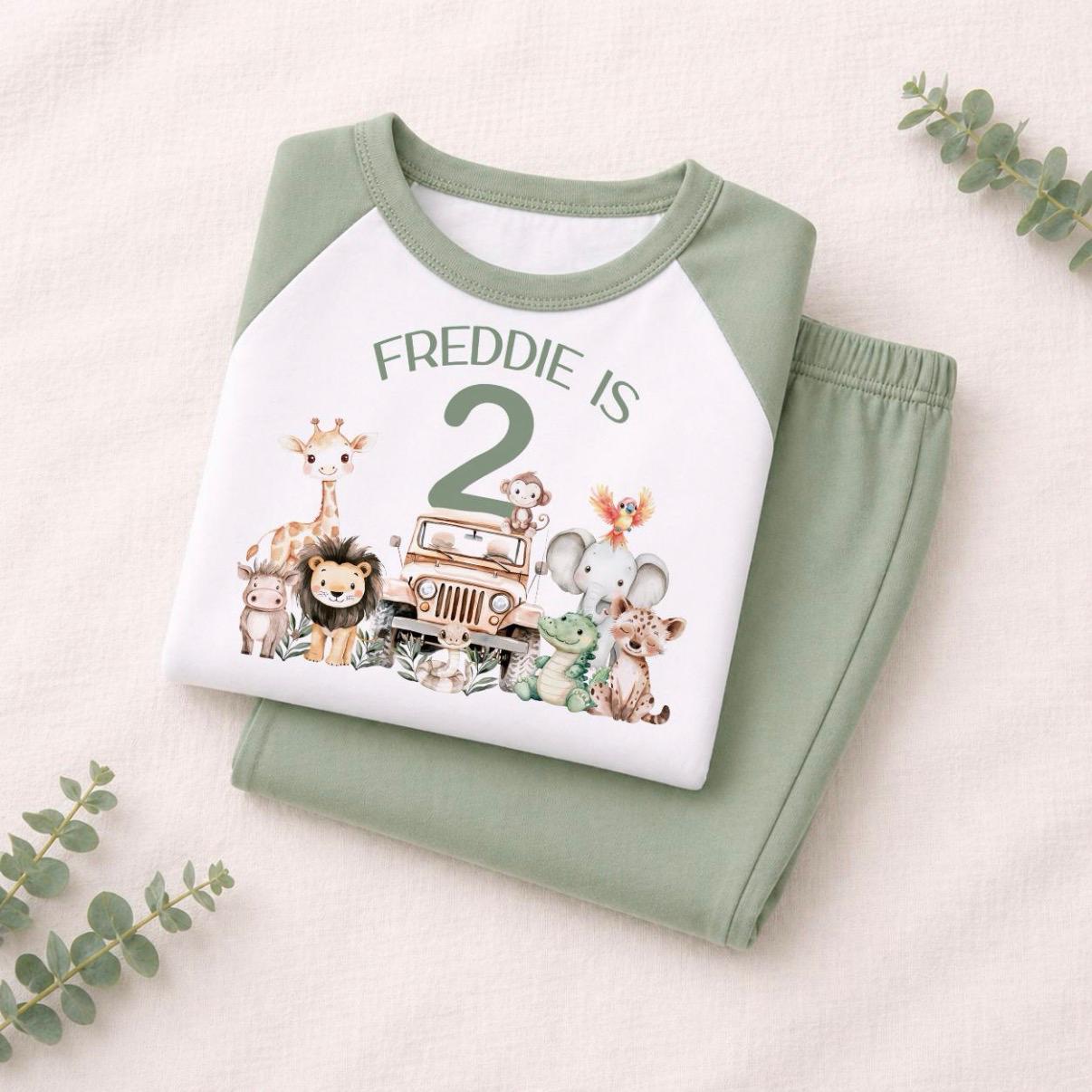 Sage Green - Birthday Pyjamas - Safari Animals