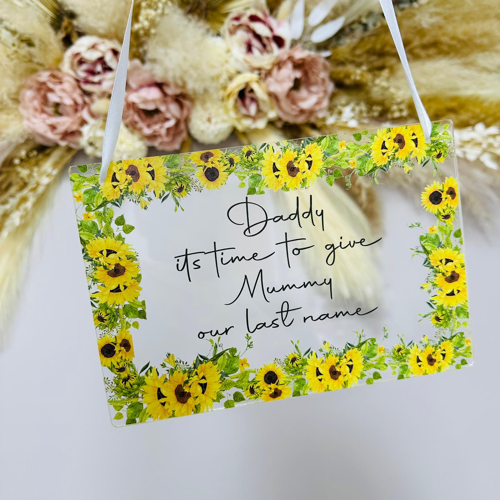 Sunflower Flower Girl or Page Boy Sign - Acrylic Wedding Accessory